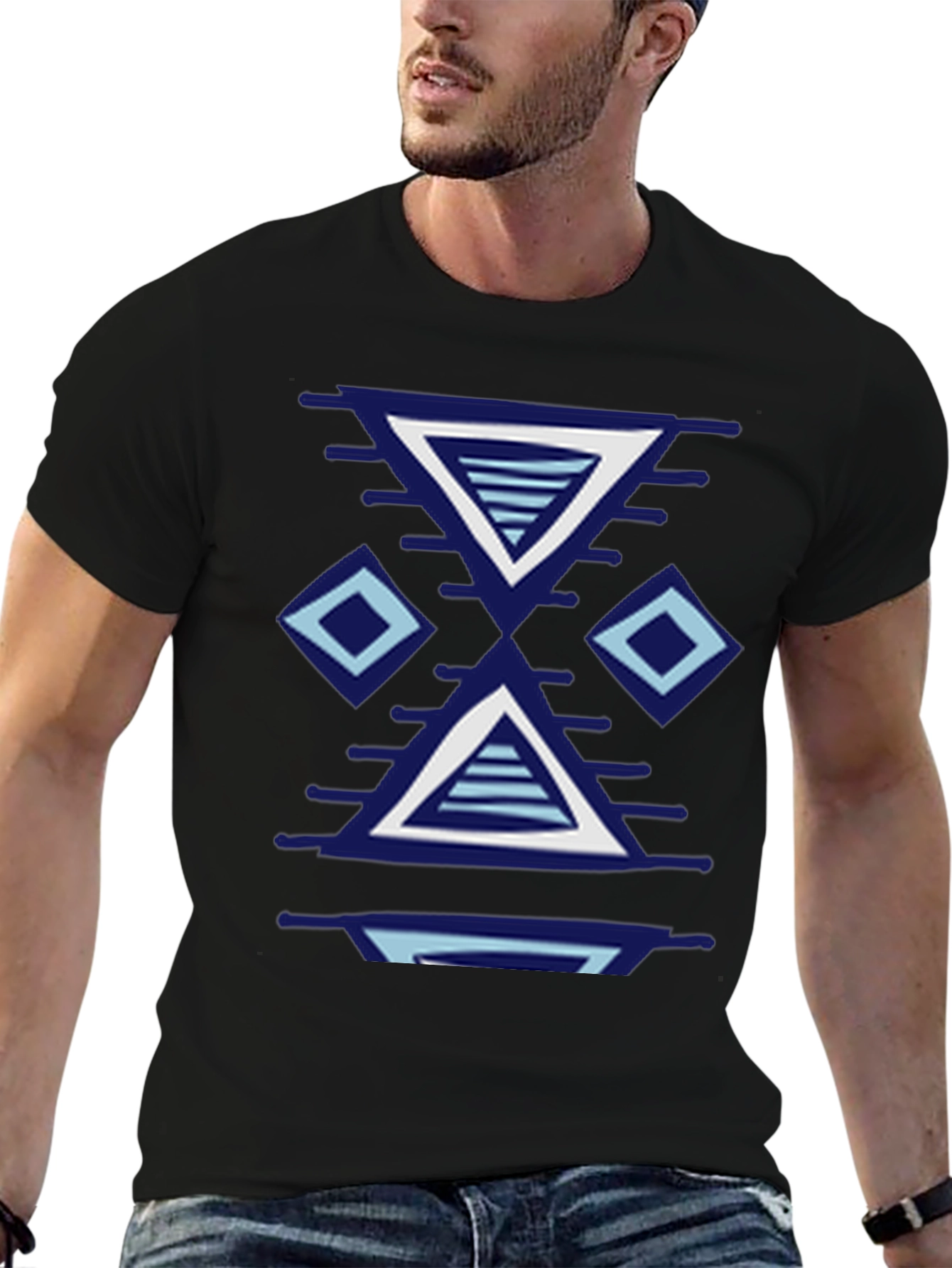 Geometric Patterned Black T-Shirt