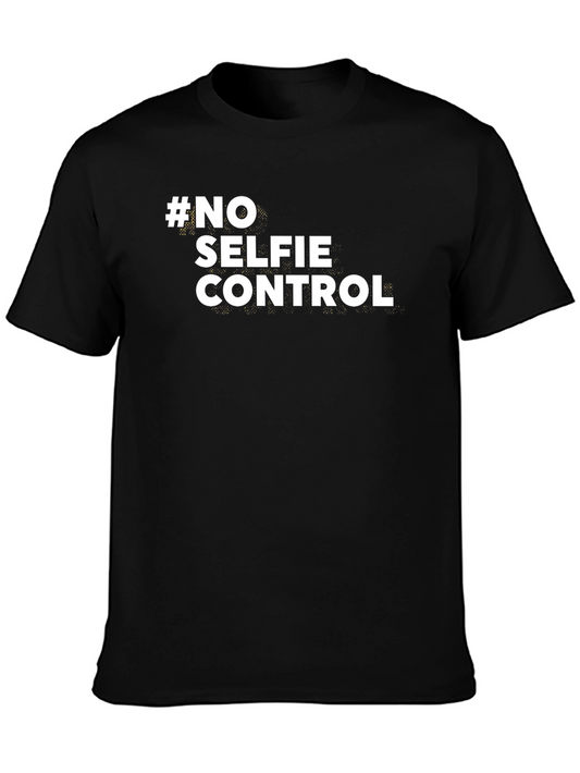 #No Selfie Control Black Graphic T-Shirt