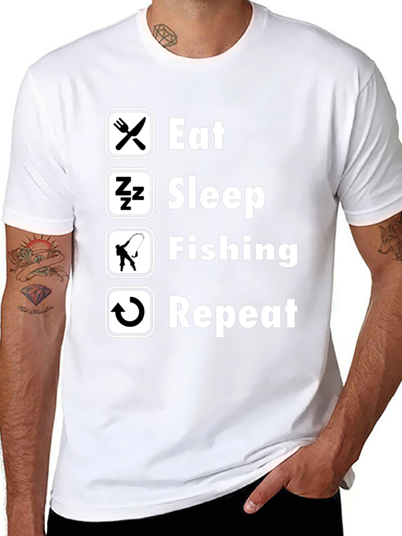 Eat Sleep Fishing Repeat Mens Black T-Shirt