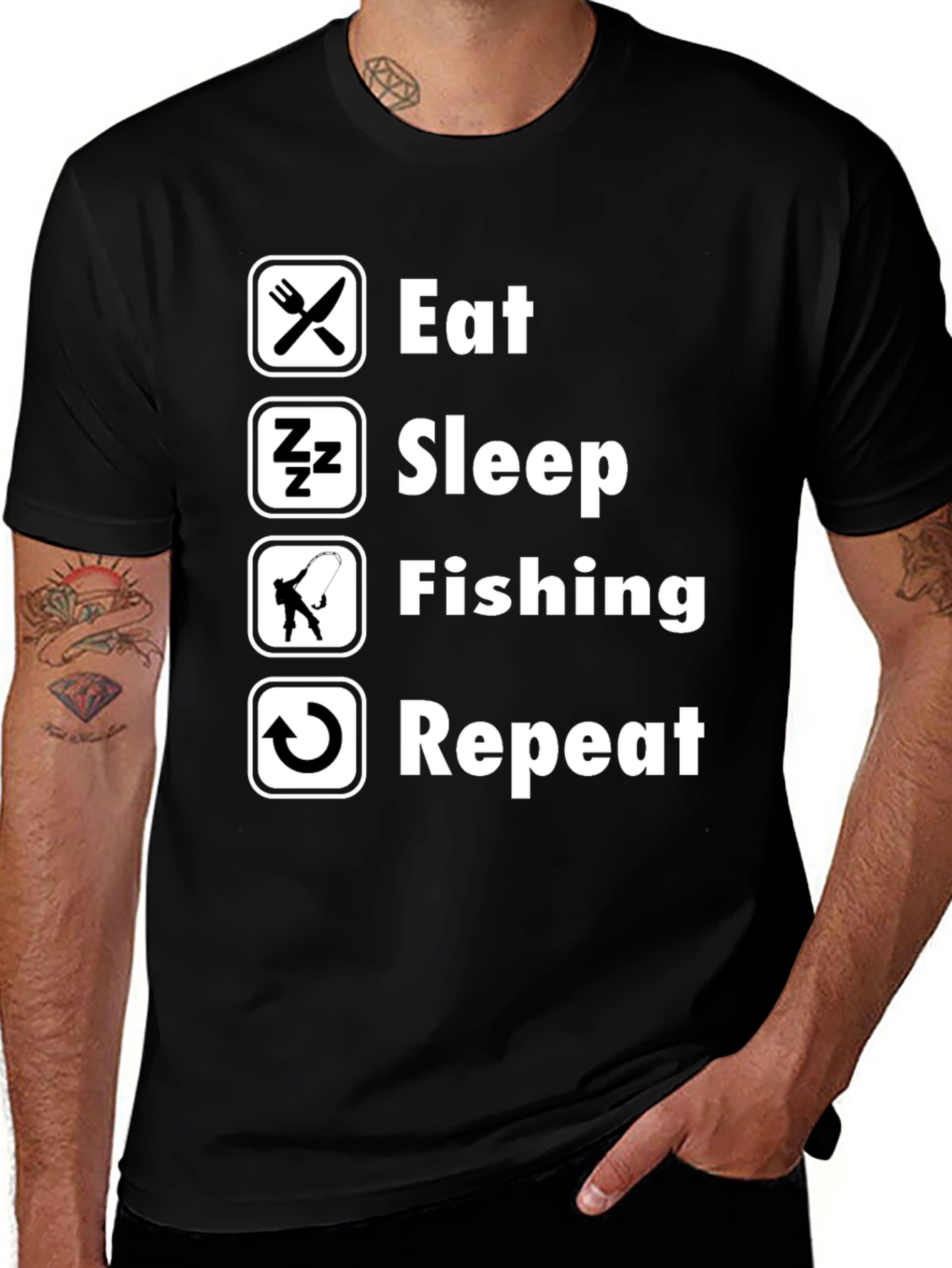 Eat Sleep Fishing Repeat Mens Black T-Shirt