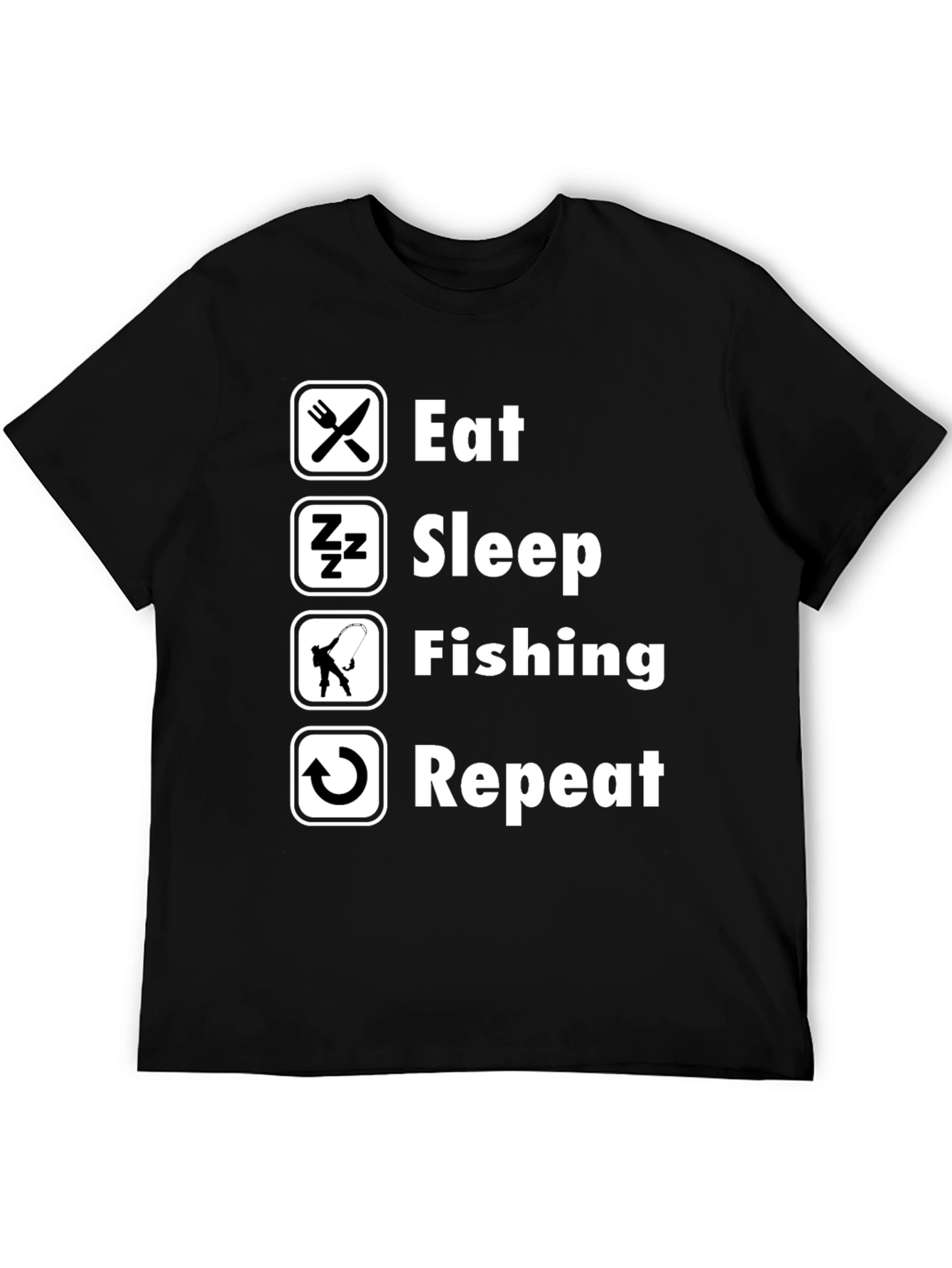Eat Sleep Fishing Repeat Mens Black T-Shirt