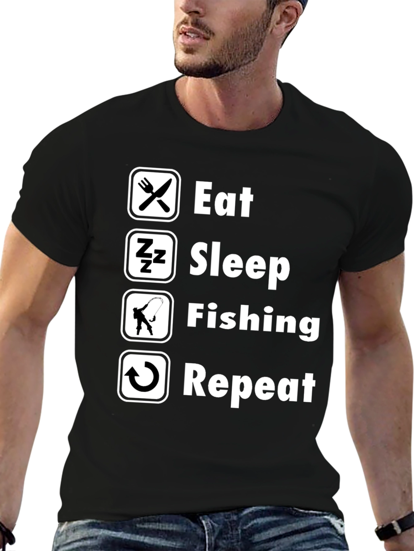 Eat Sleep Fishing Repeat Mens Black T-Shirt
