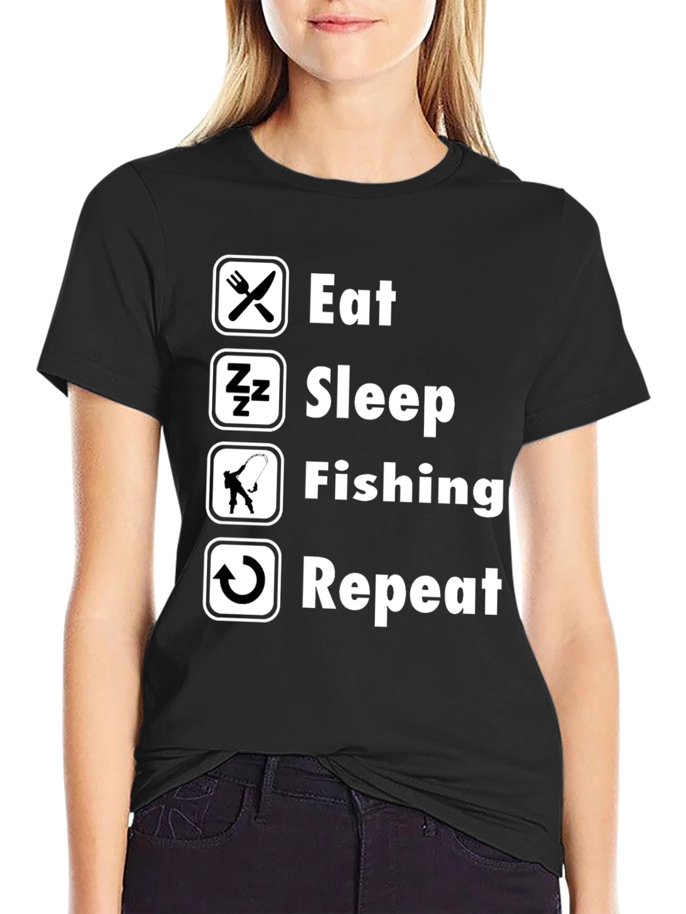 Eat Sleep Fishing Repeat Mens Black T-Shirt