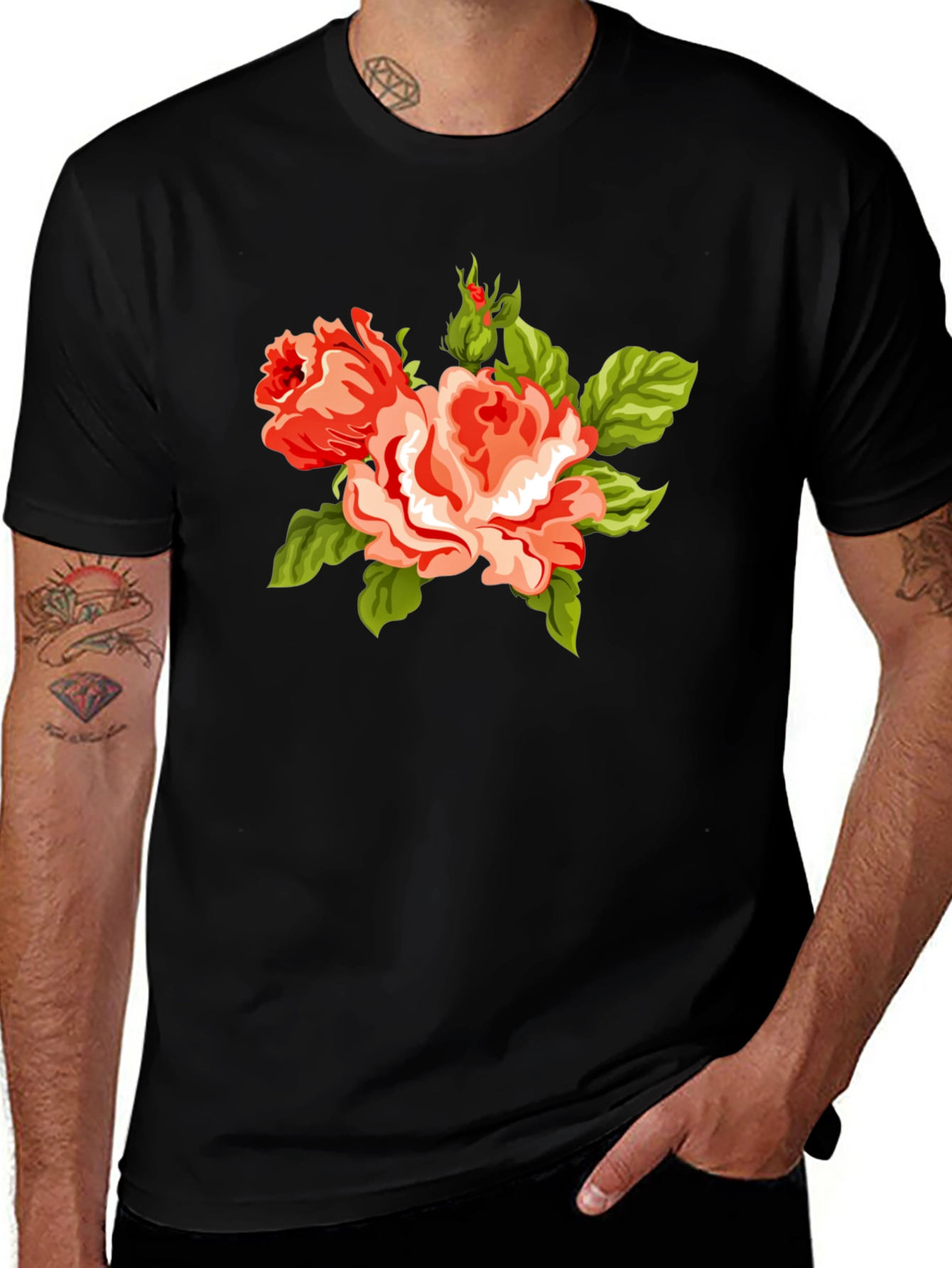 Floral Roses Graphic Black Tee