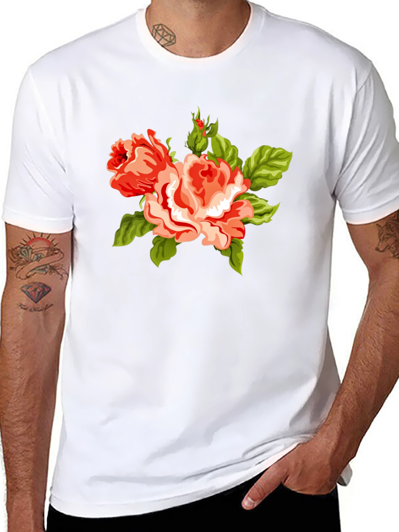 Floral Roses Graphic Black Tee