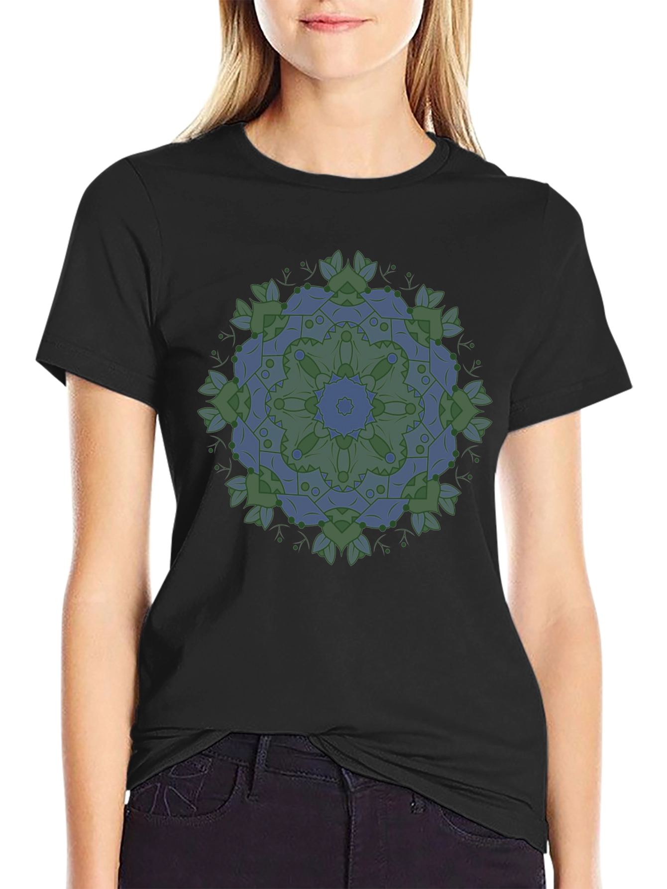 Geometric Mandala Print Black T-Shirt