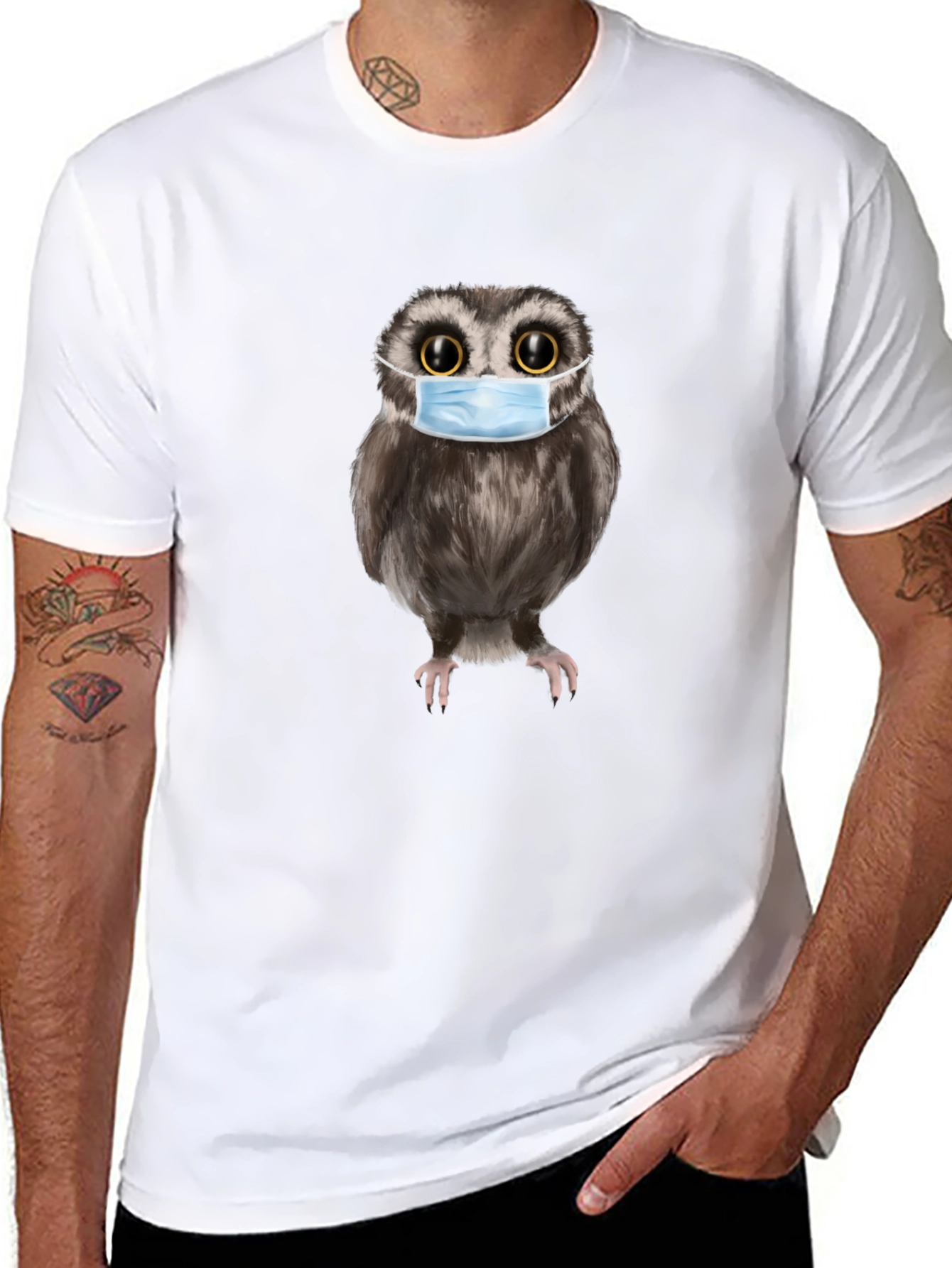 Owl With Mask Black T-Shirt