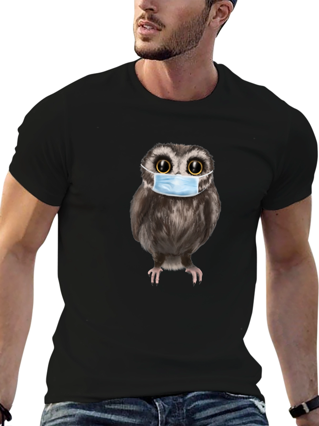 Owl With Mask Black T-Shirt