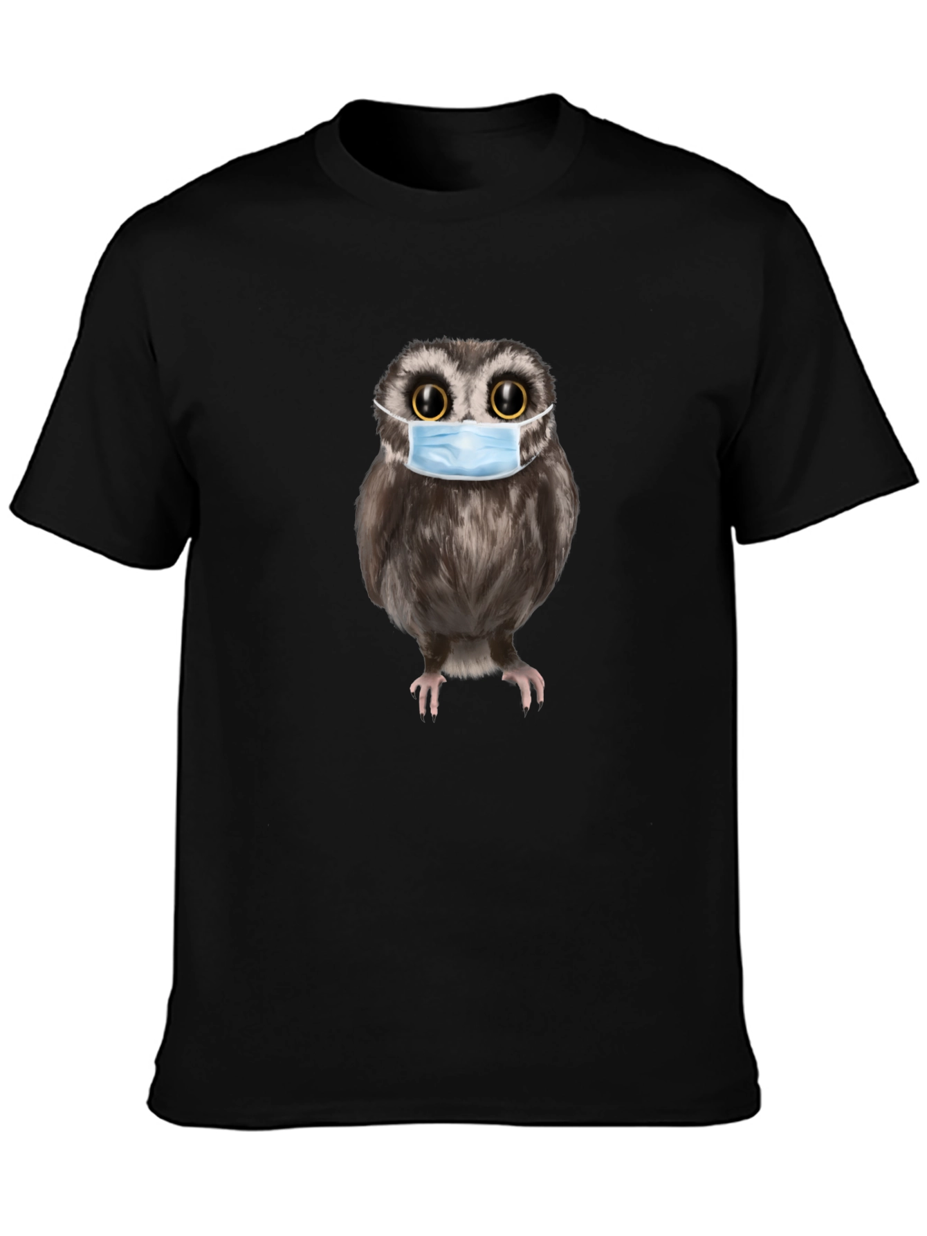 Owl With Mask Black T-Shirt