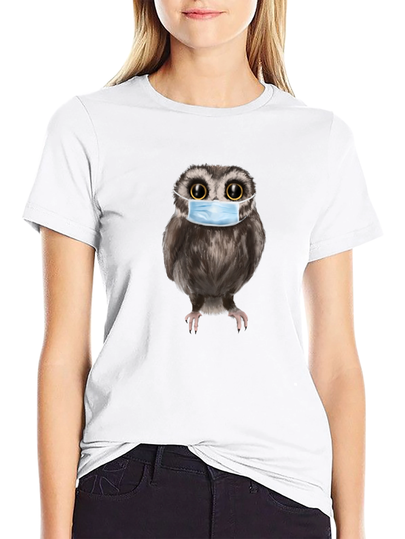 Owl With Mask Black T-Shirt