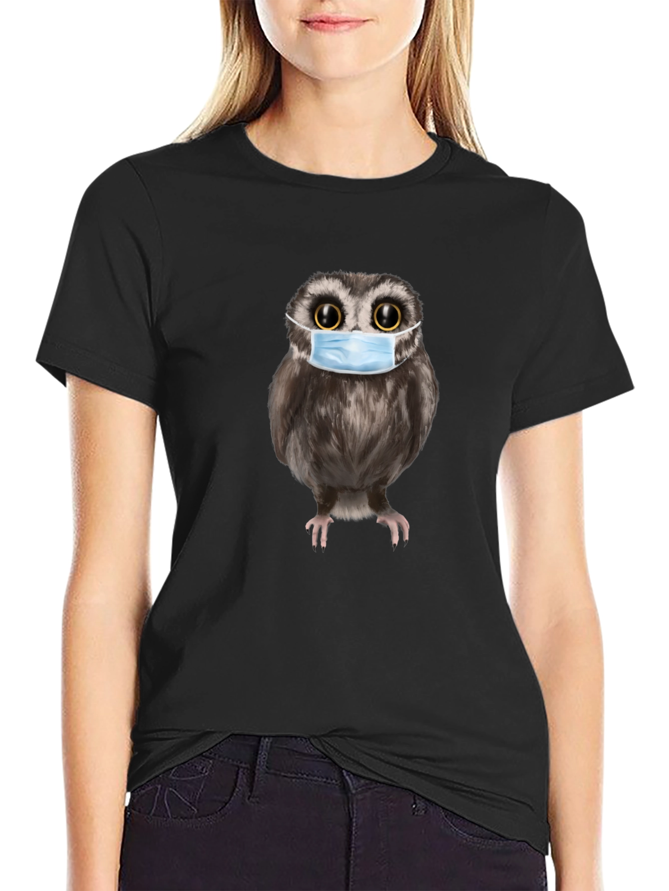 Owl With Mask Black T-Shirt