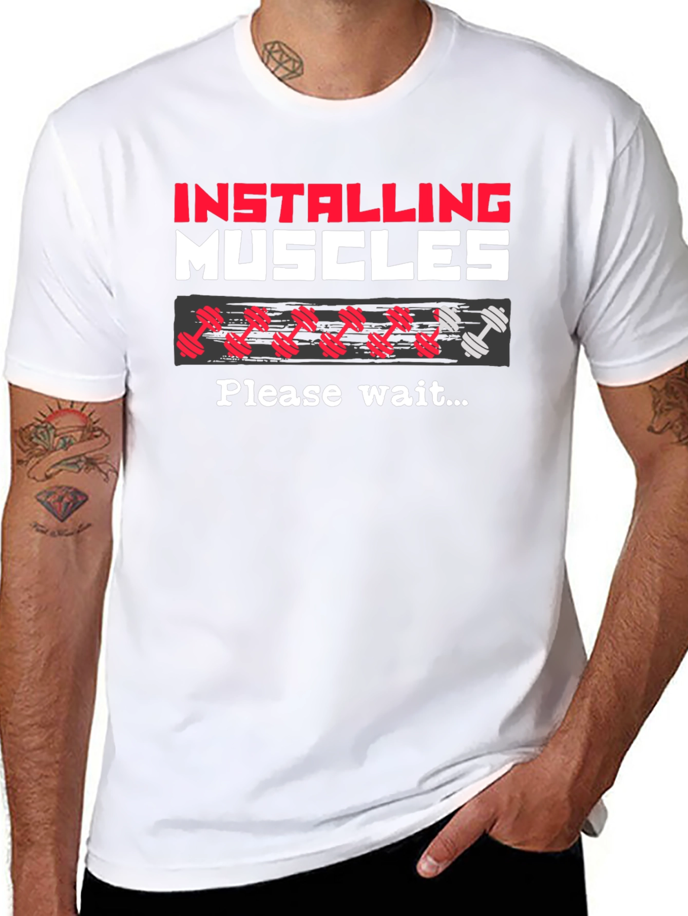 Installing Muscles T-Shirt Gym Workout Tee