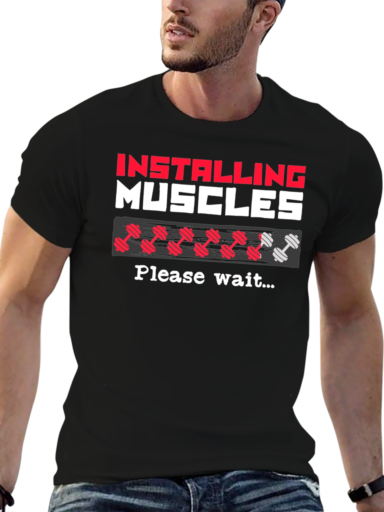 Installing Muscles T-Shirt Gym Workout Tee