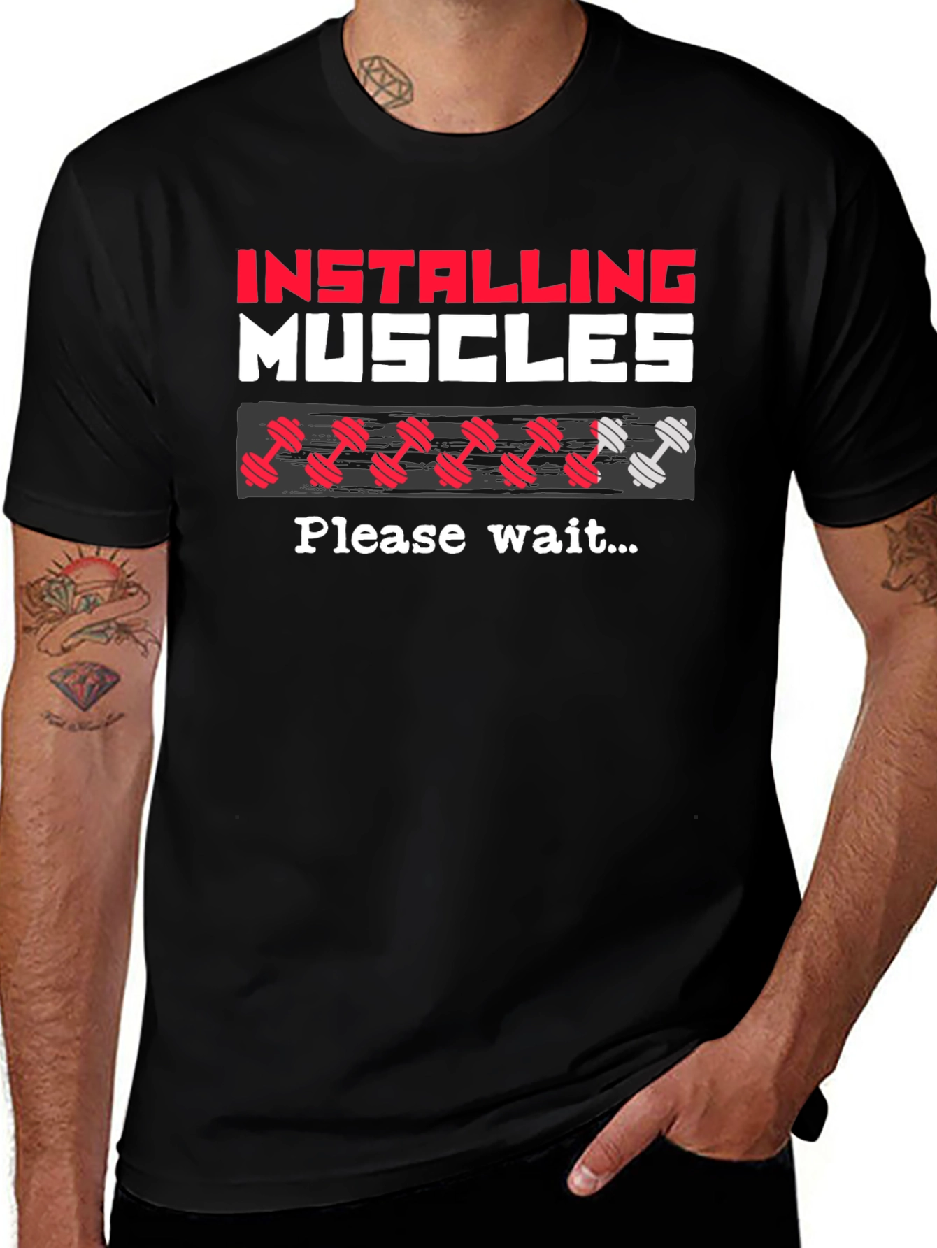Installing Muscles T-Shirt Gym Workout Tee
