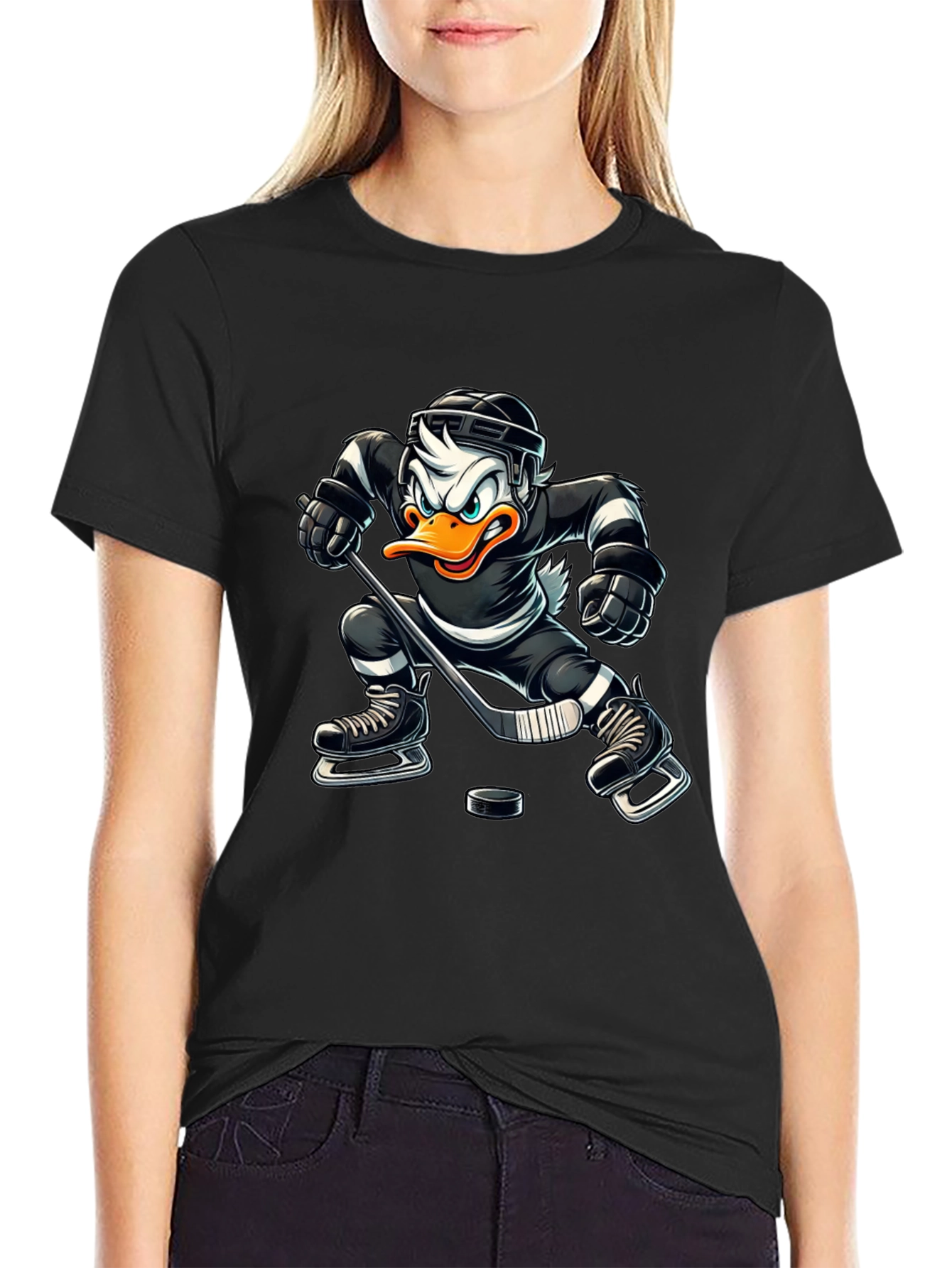 Hockey Duck T-Shirt - Black Cotton Tee