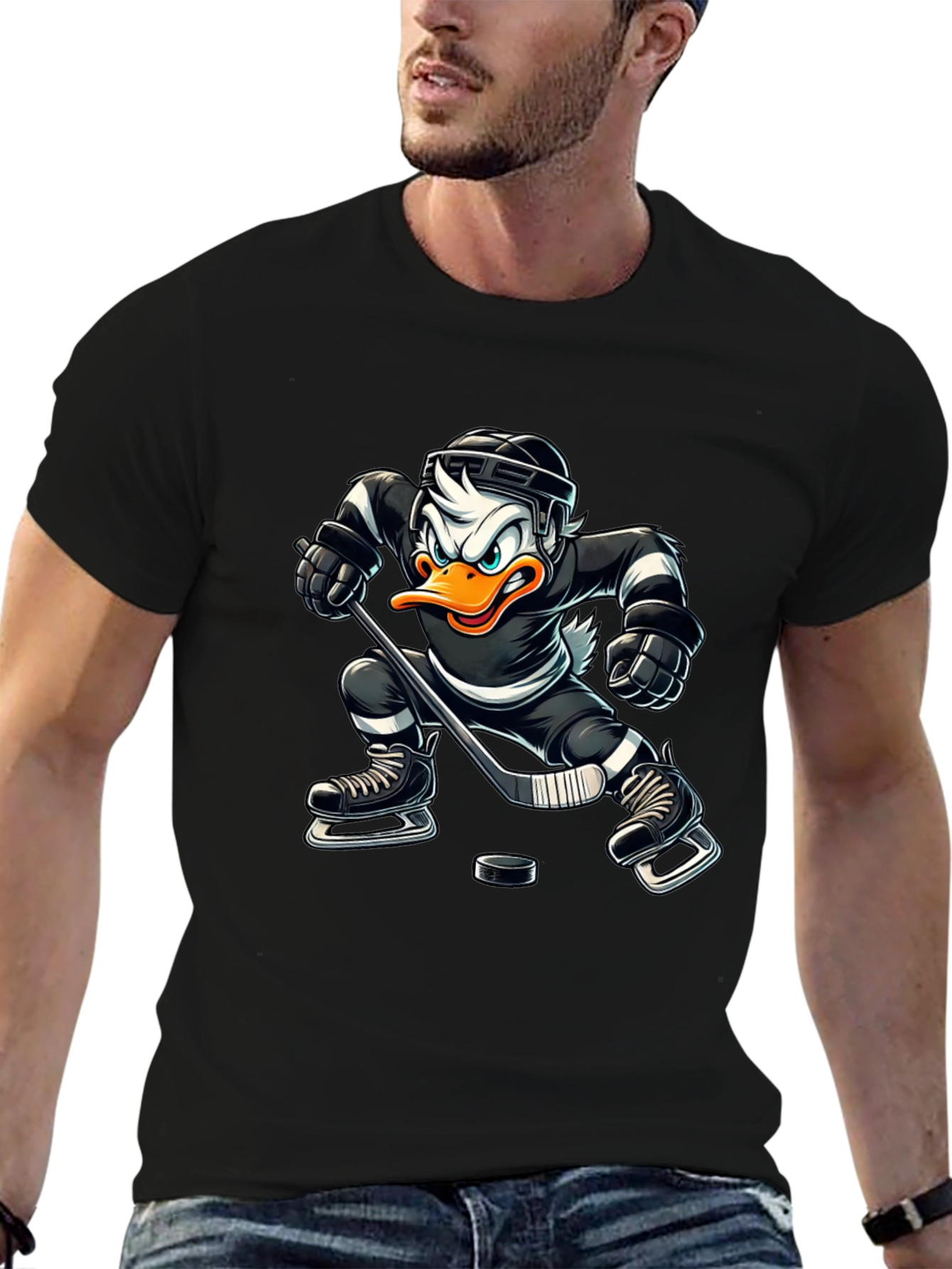 Hockey Duck T-Shirt - Black Cotton Tee