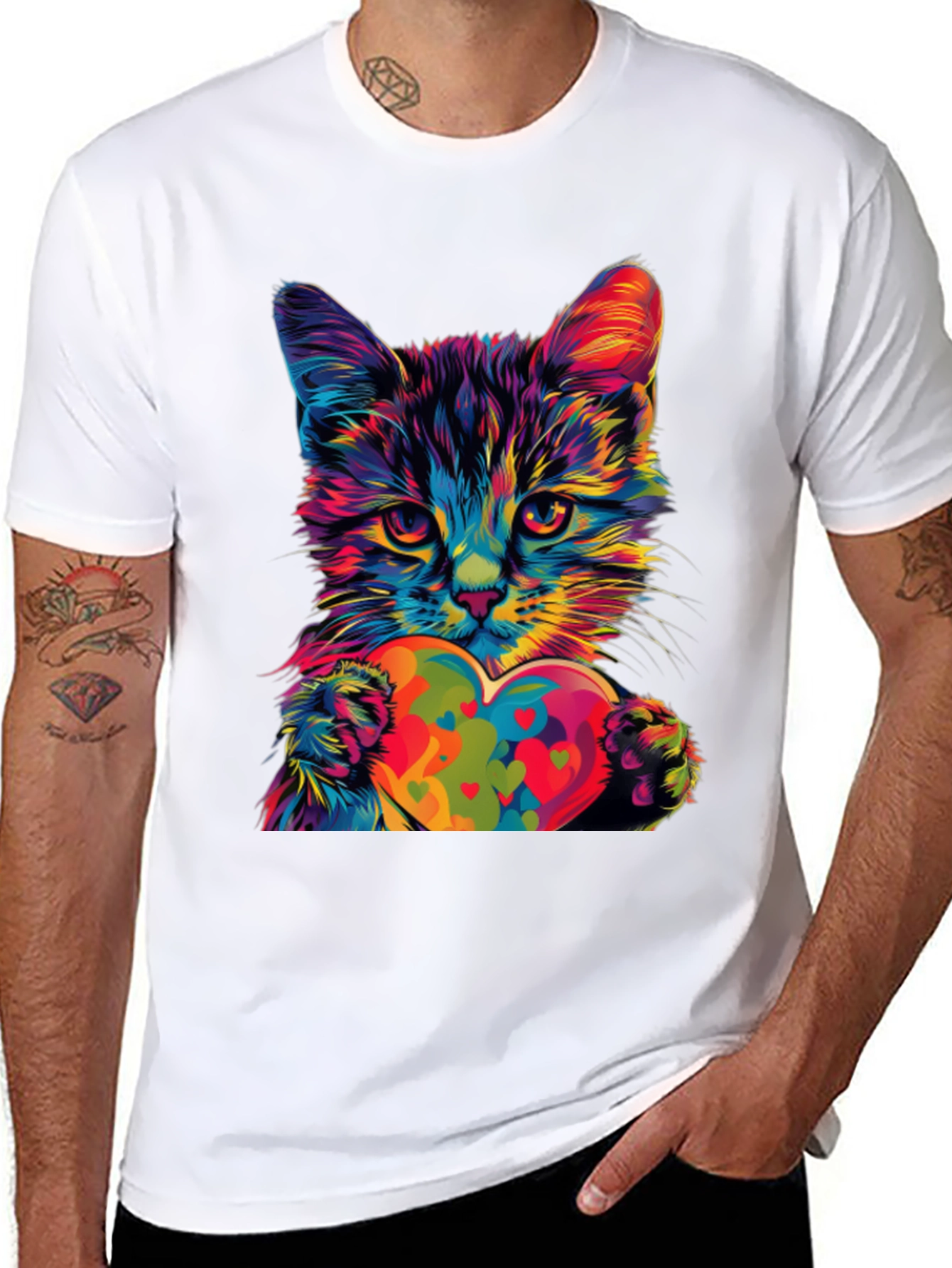 Colorful Cat Heart T-Shirt