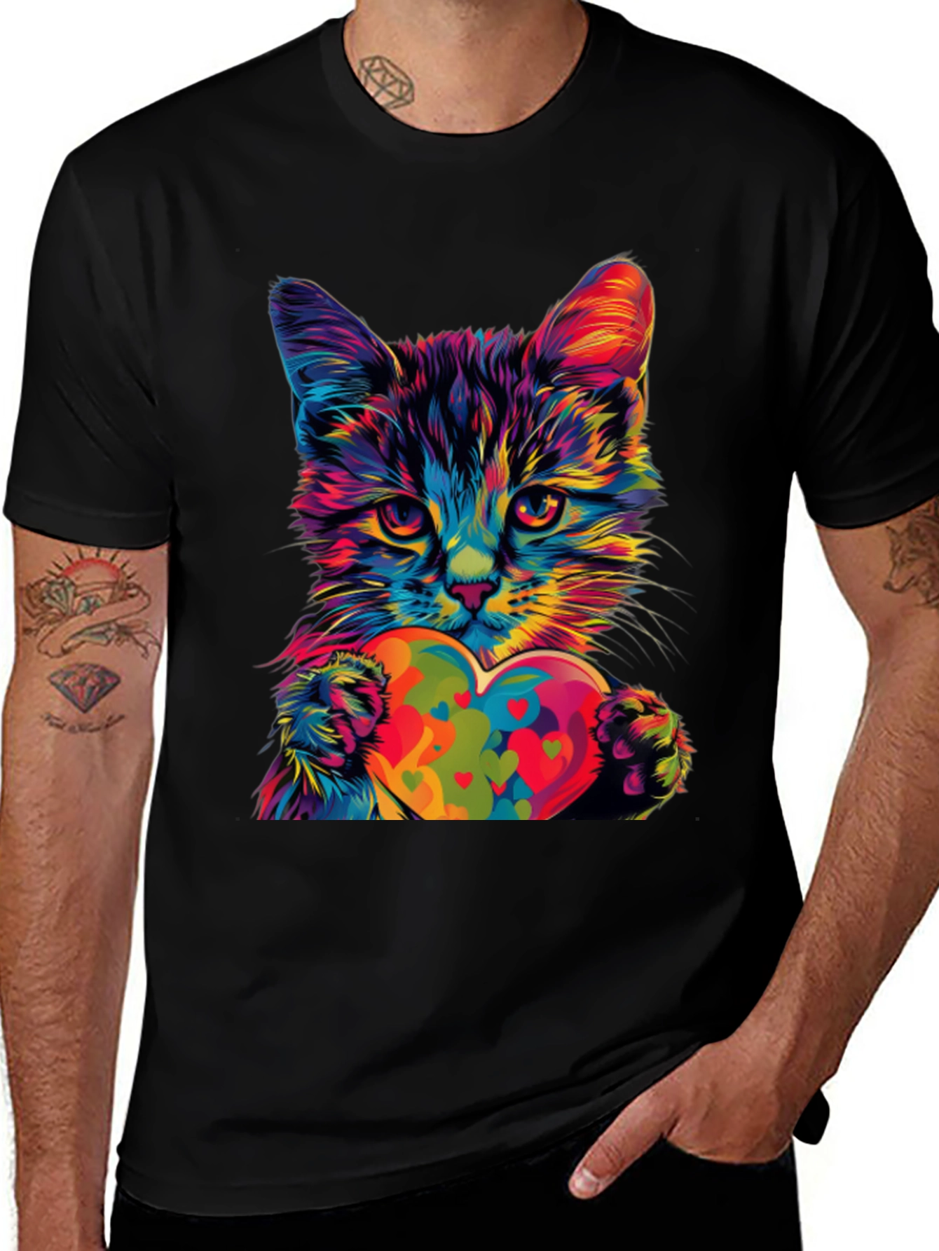 Colorful Cat Heart T-Shirt