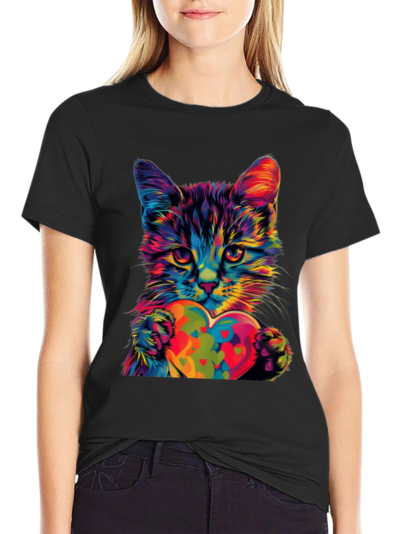 Colorful Cat Heart T-Shirt