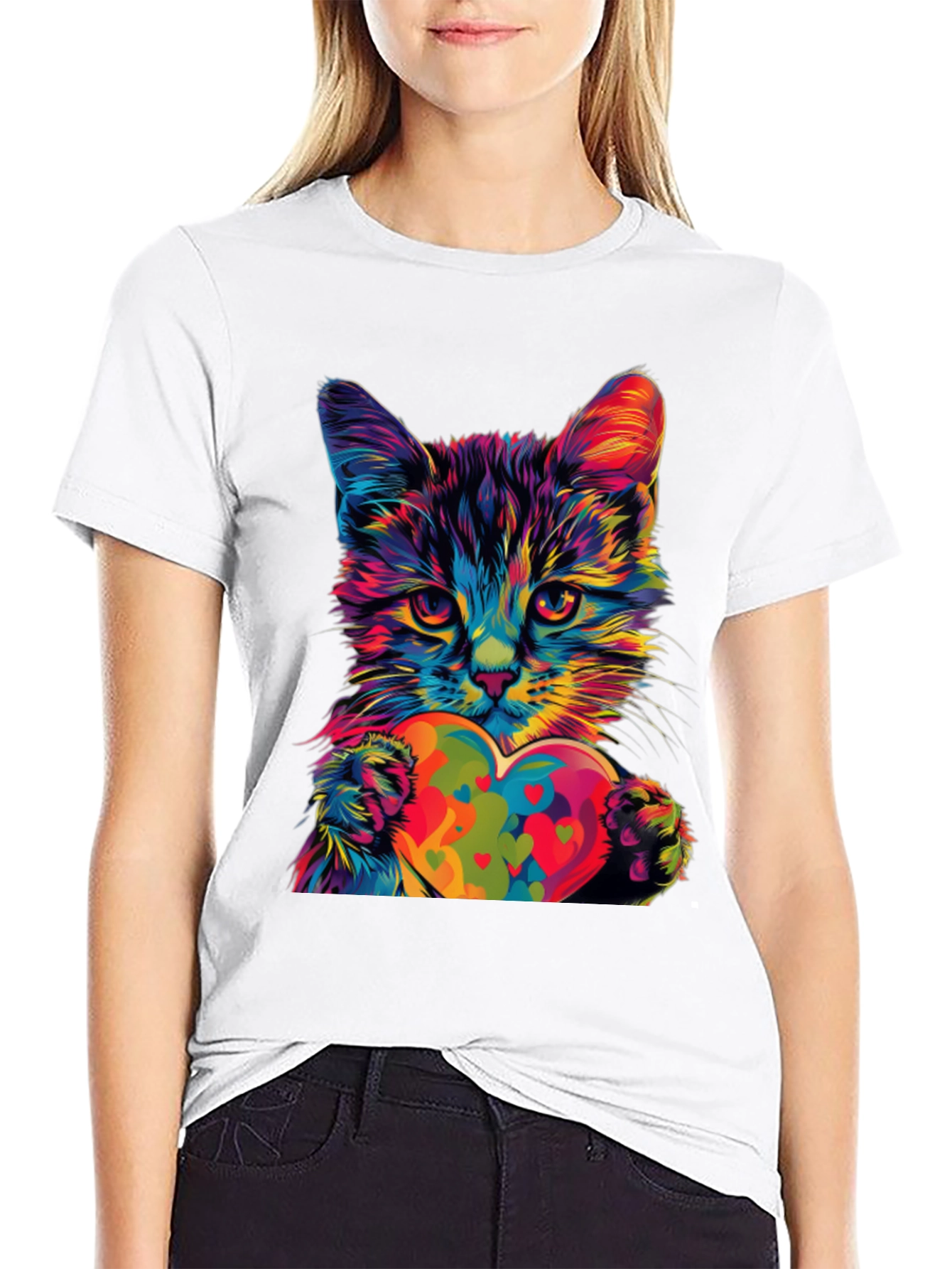 Colorful Cat Heart T-Shirt