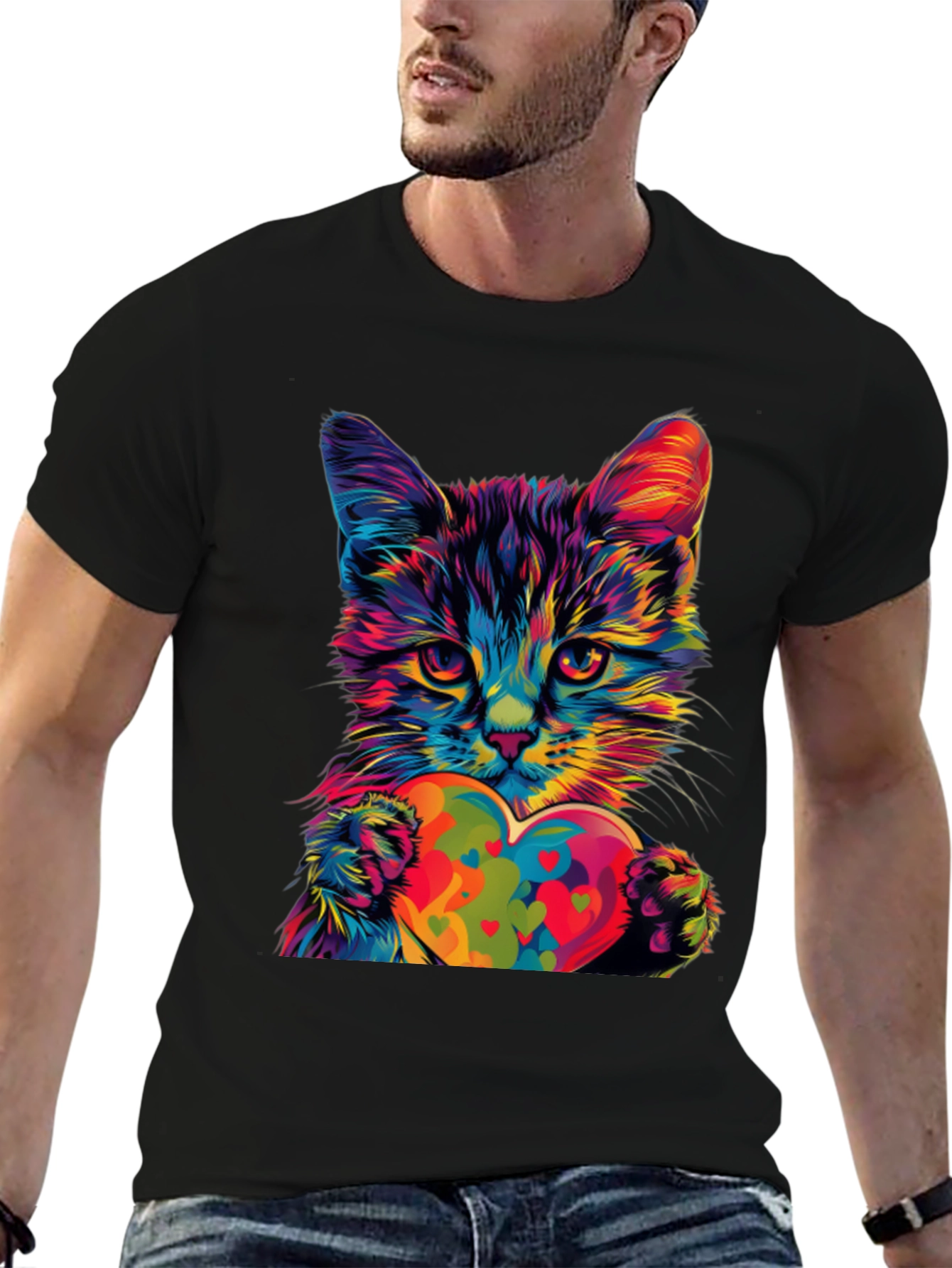 Colorful Cat Heart T-Shirt