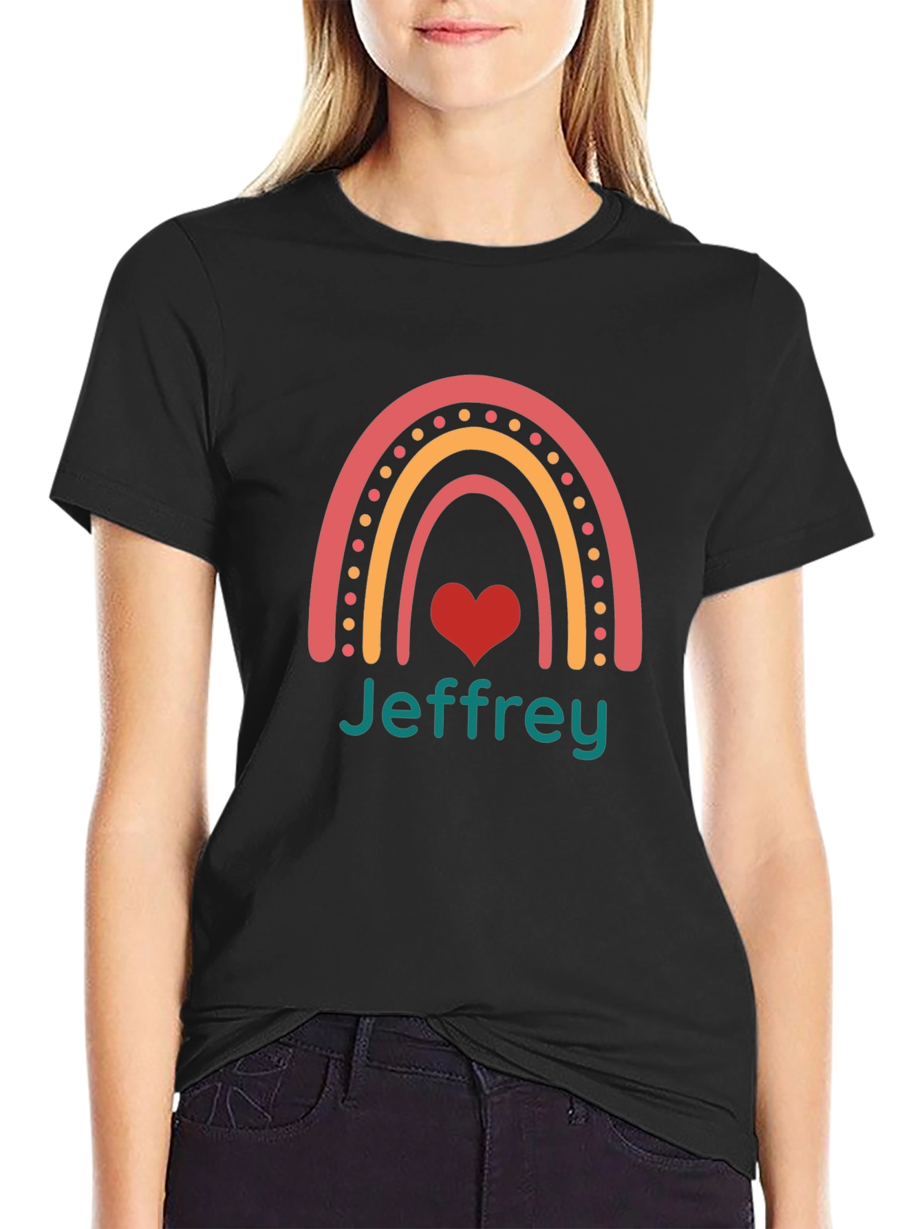 Jeffrey Rainbow Heart Graphic Tee - Black