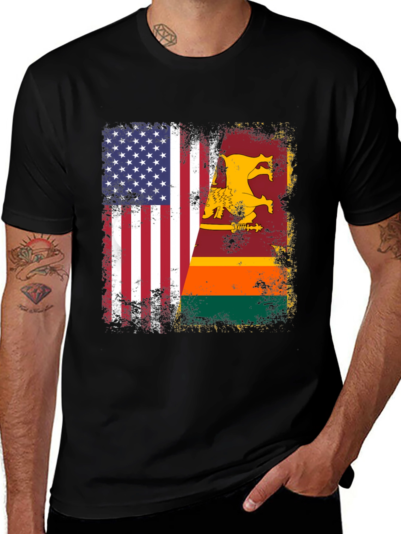USA Sri Lanka Flag Graphic T-Shirt