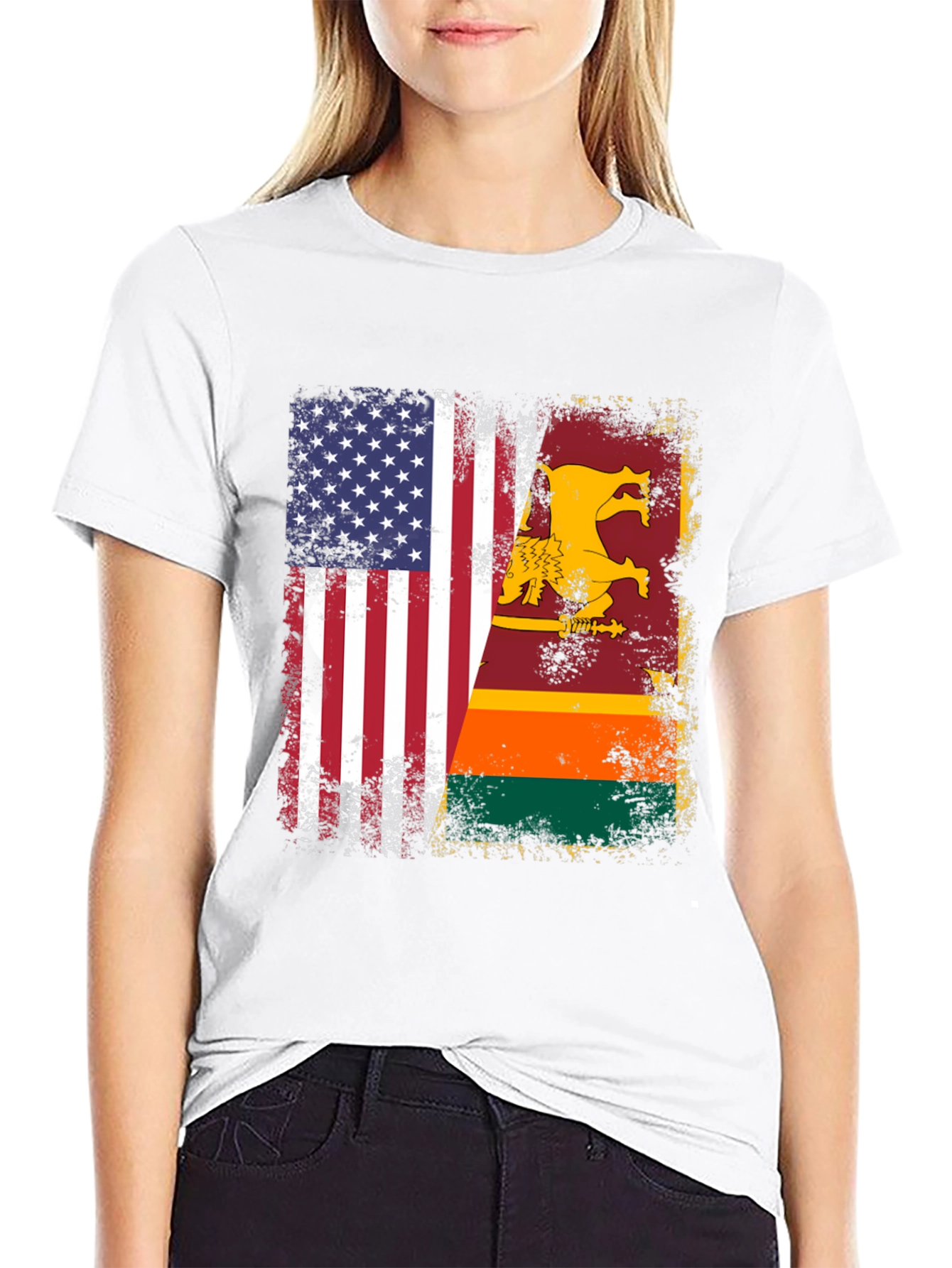 USA Sri Lanka Flag Graphic T-Shirt