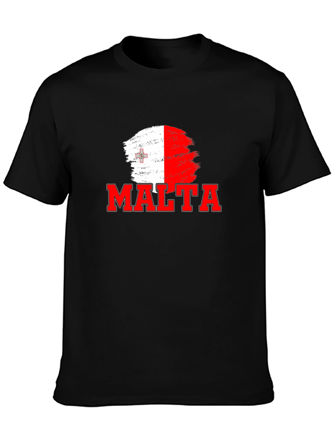 Malta Flag Brushstroke Graphic Black T-Shirt