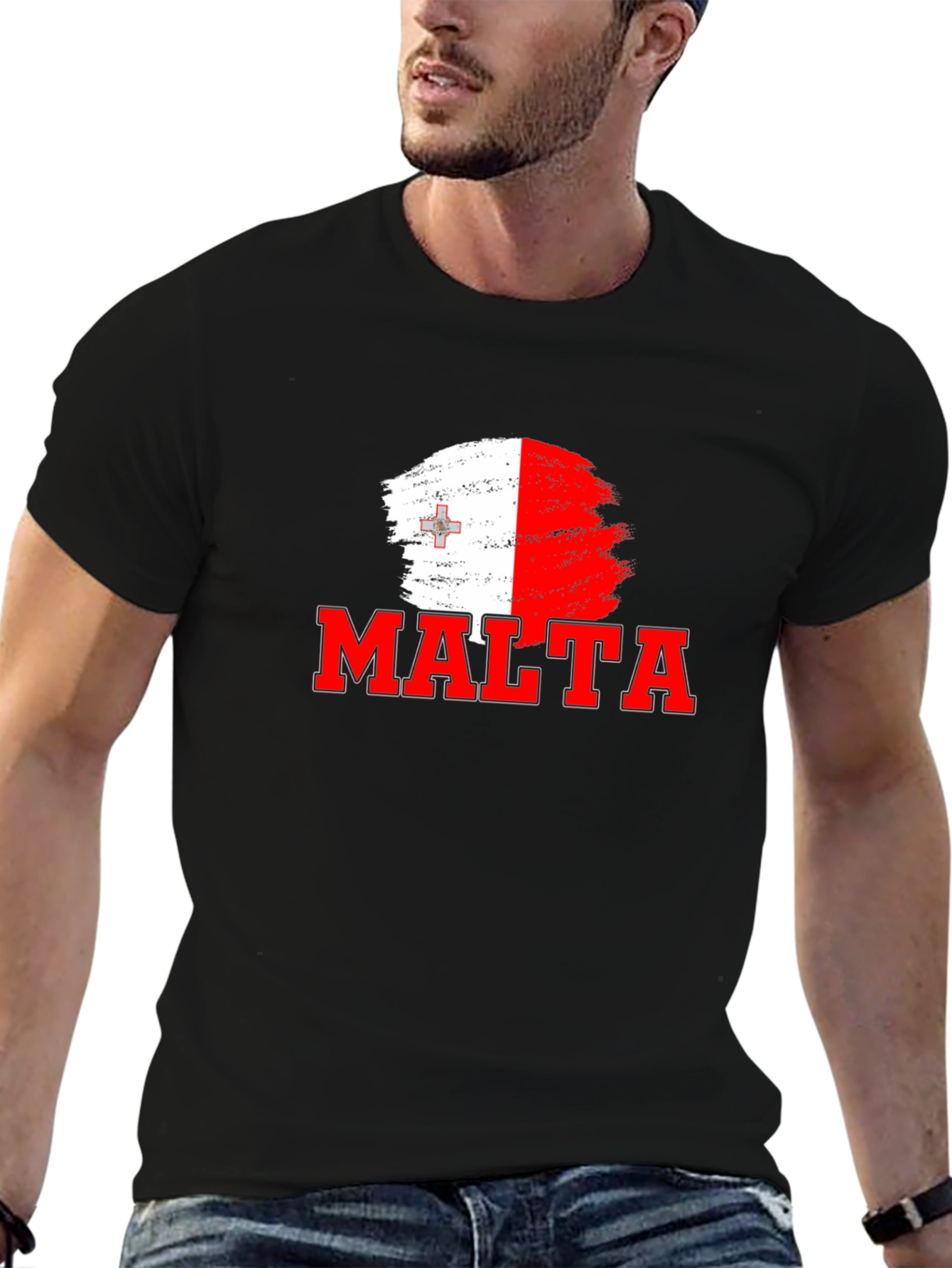 Malta Flag Brushstroke Graphic Black T-Shirt