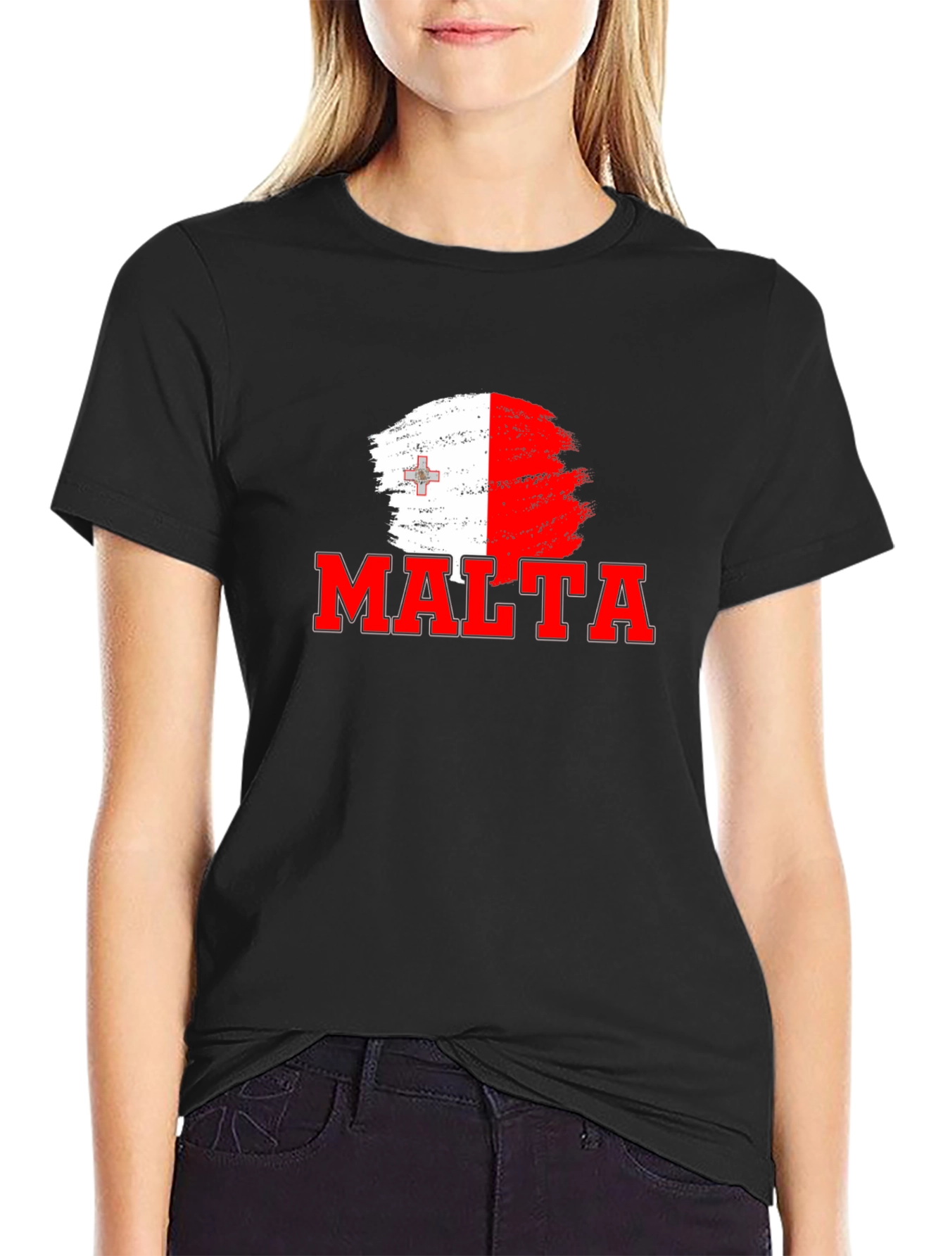 Malta Flag Brushstroke Graphic Black T-Shirt
