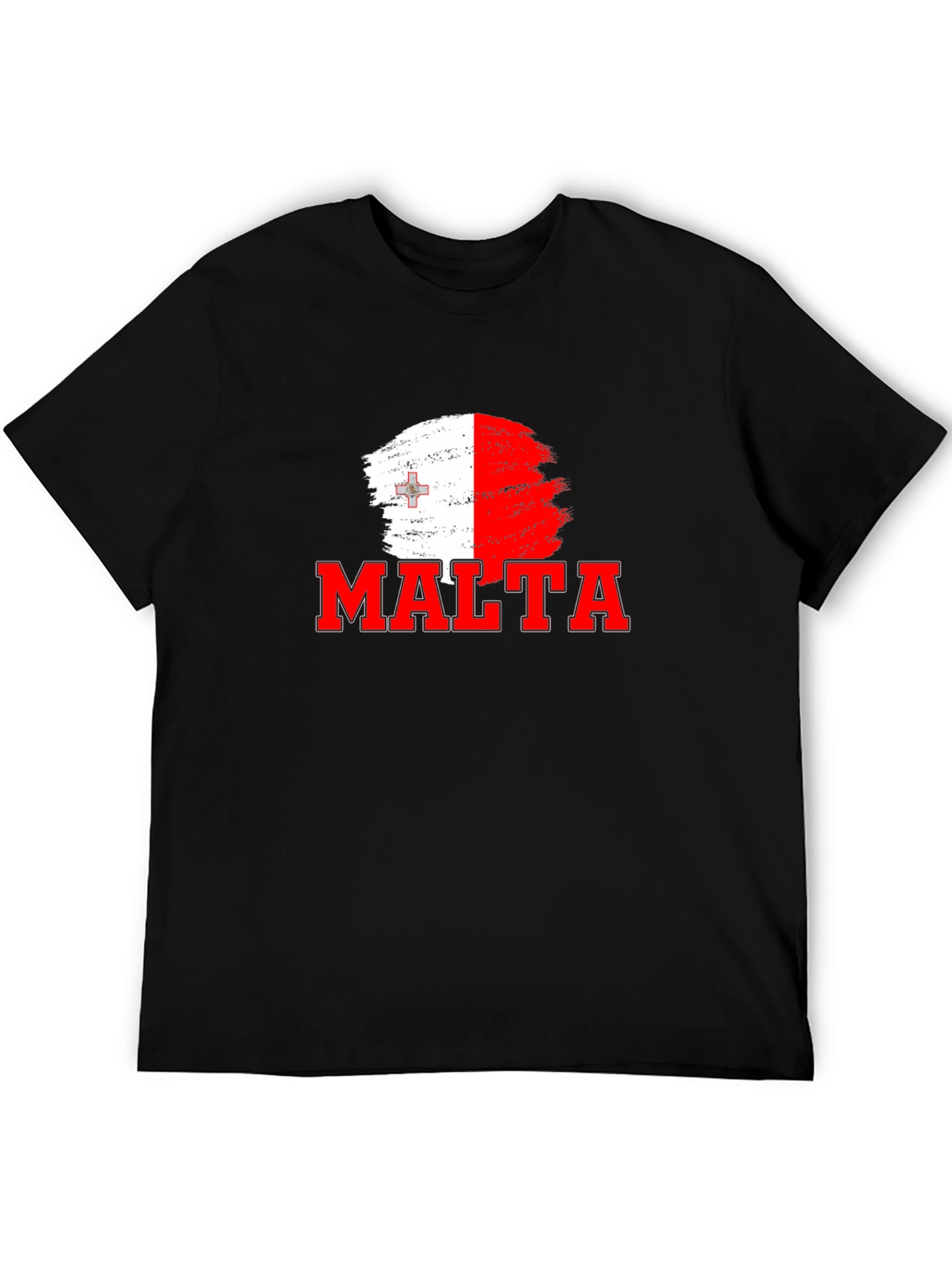 Malta Flag Brushstroke Graphic Black T-Shirt