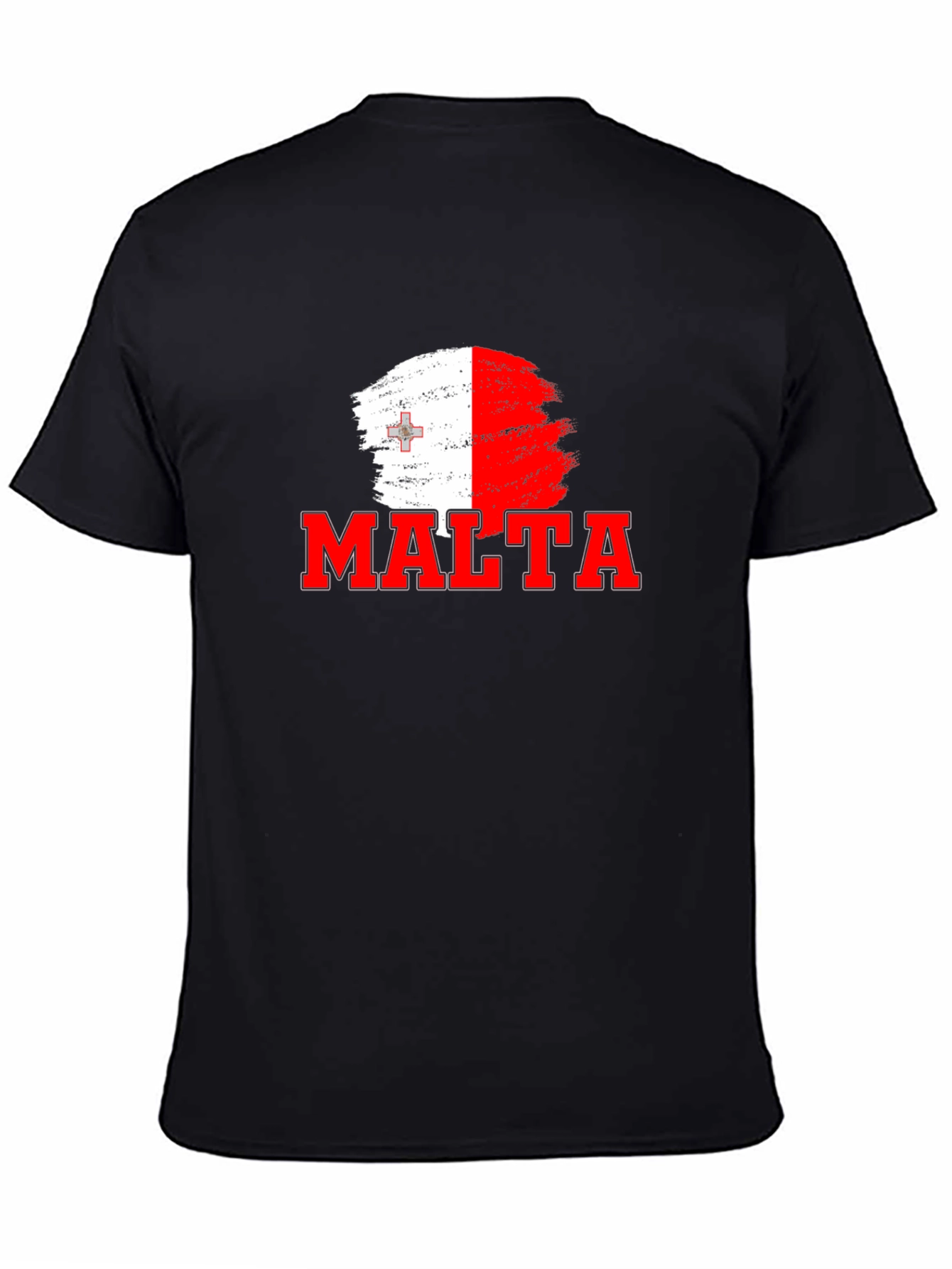Malta Flag Brushstroke Graphic Black T-Shirt