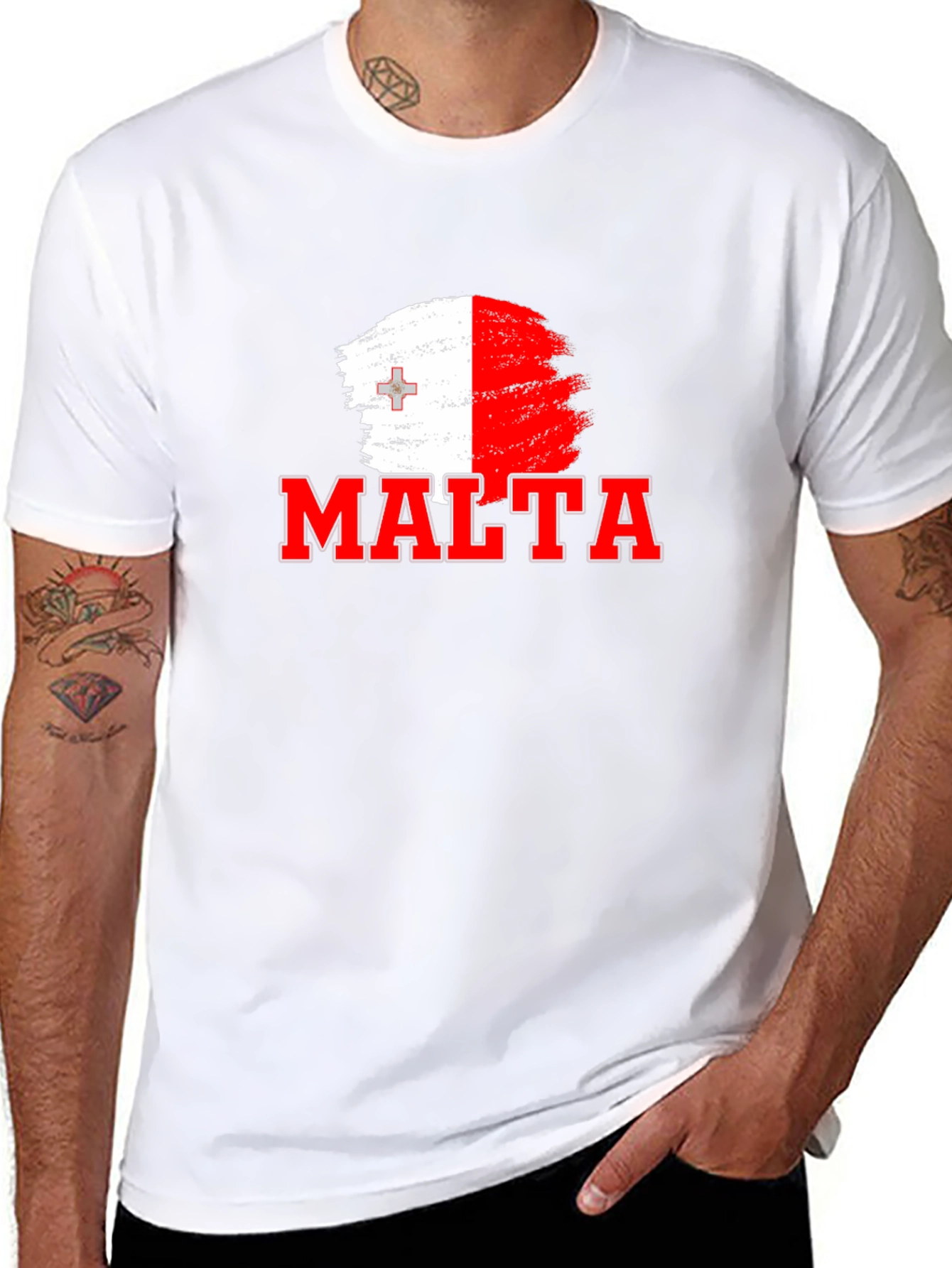 Malta Flag Brushstroke Graphic Black T-Shirt
