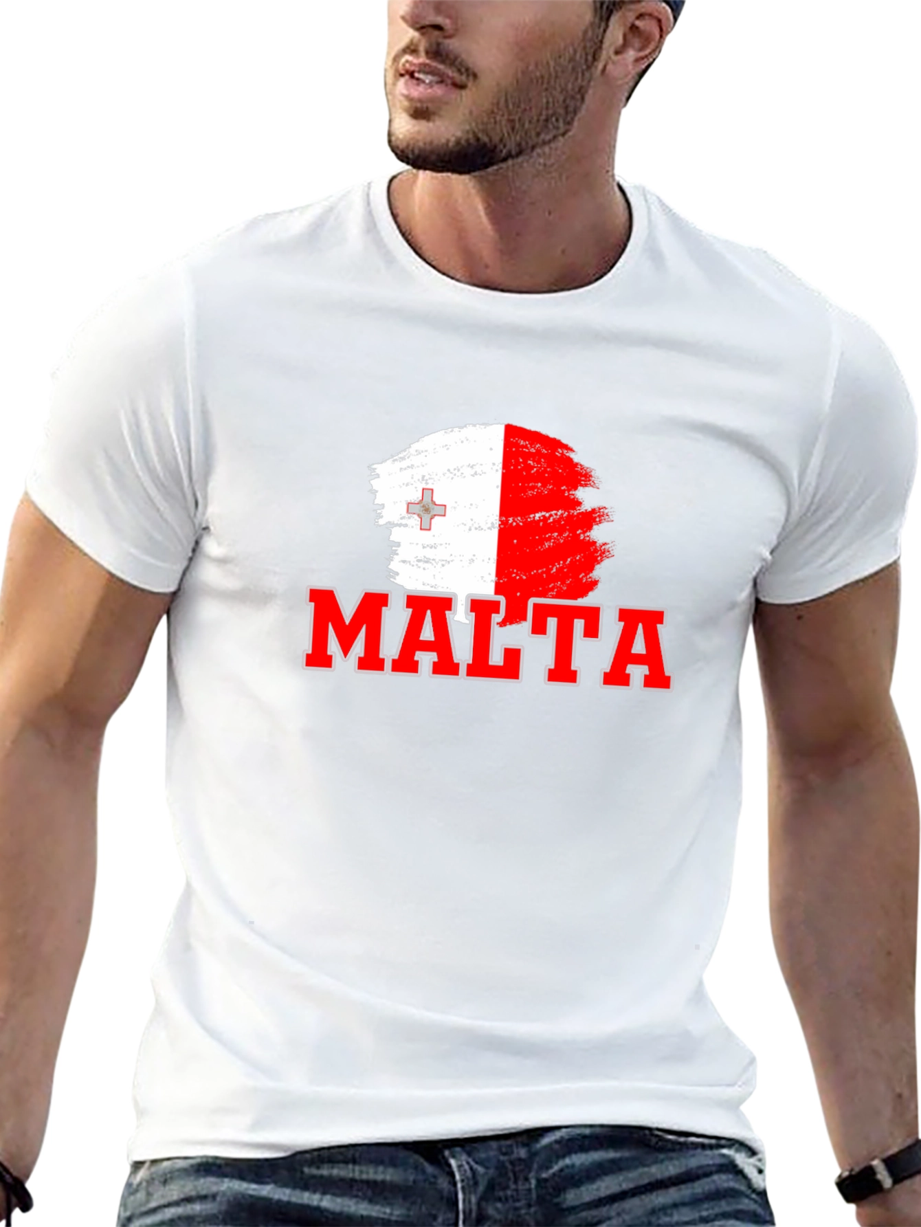 Malta Flag Brushstroke Graphic Black T-Shirt