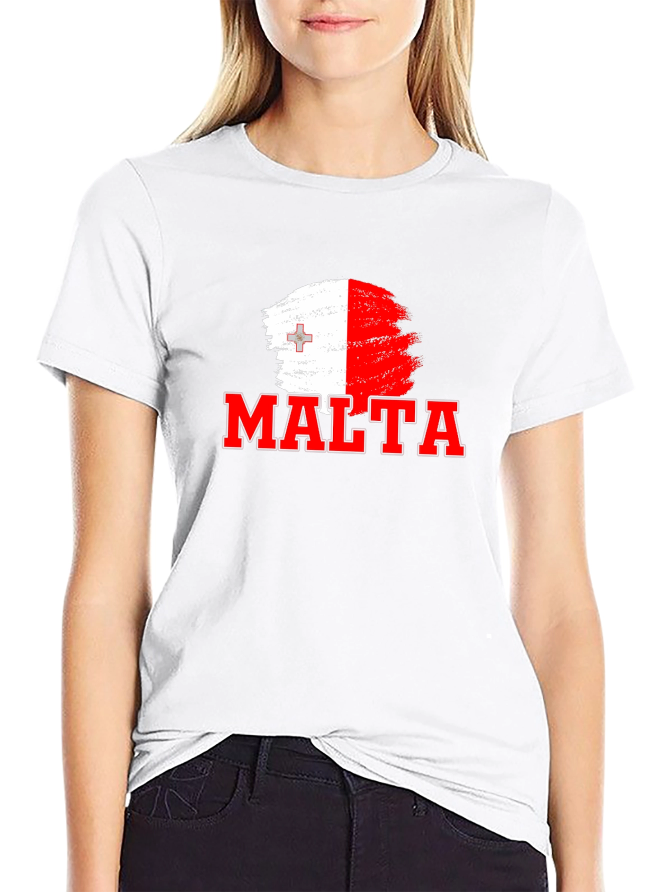 Malta Flag Brushstroke Graphic Black T-Shirt