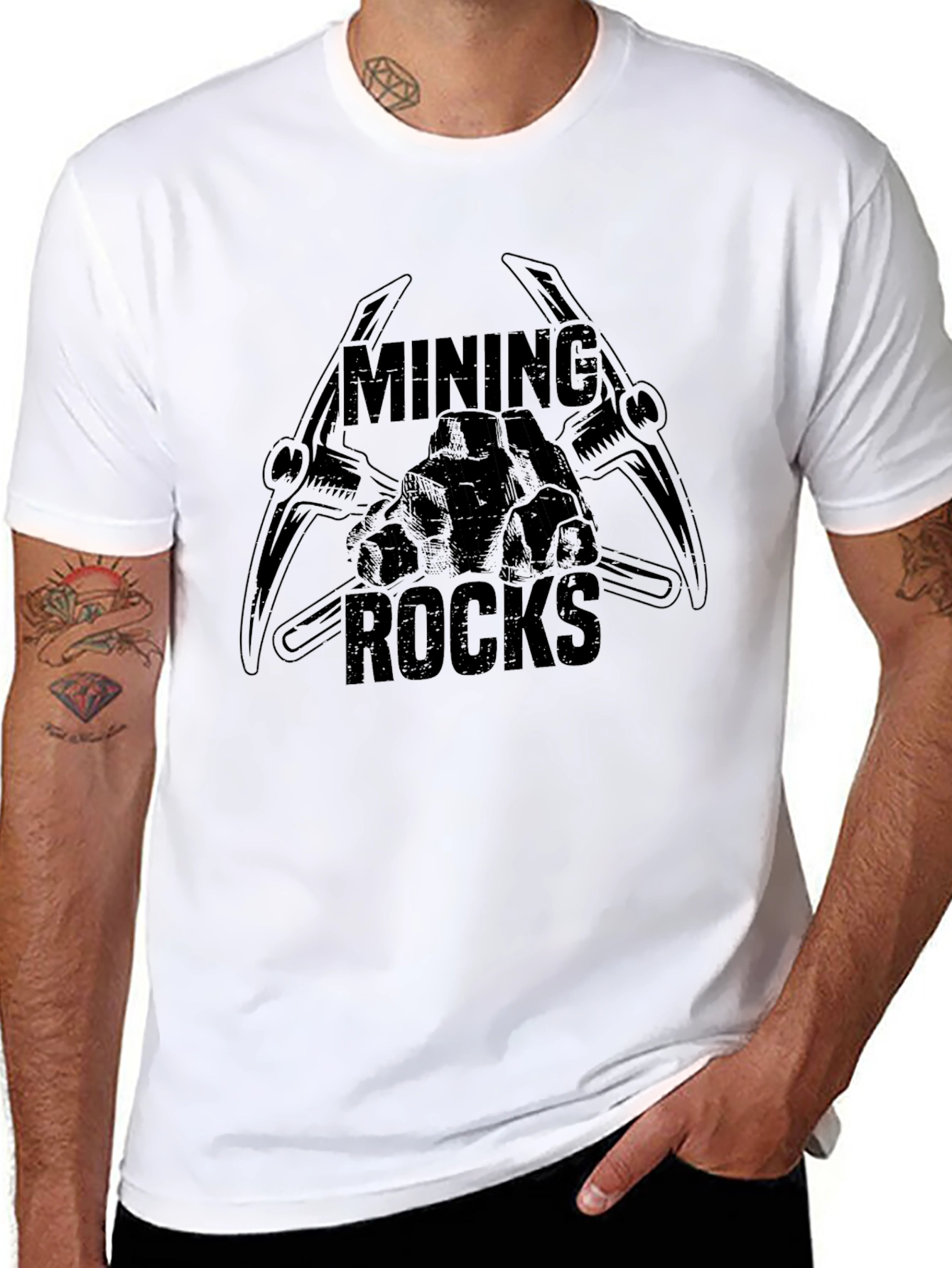 Mining Rocks Graphic Tee - Black Cotton T-Shirt