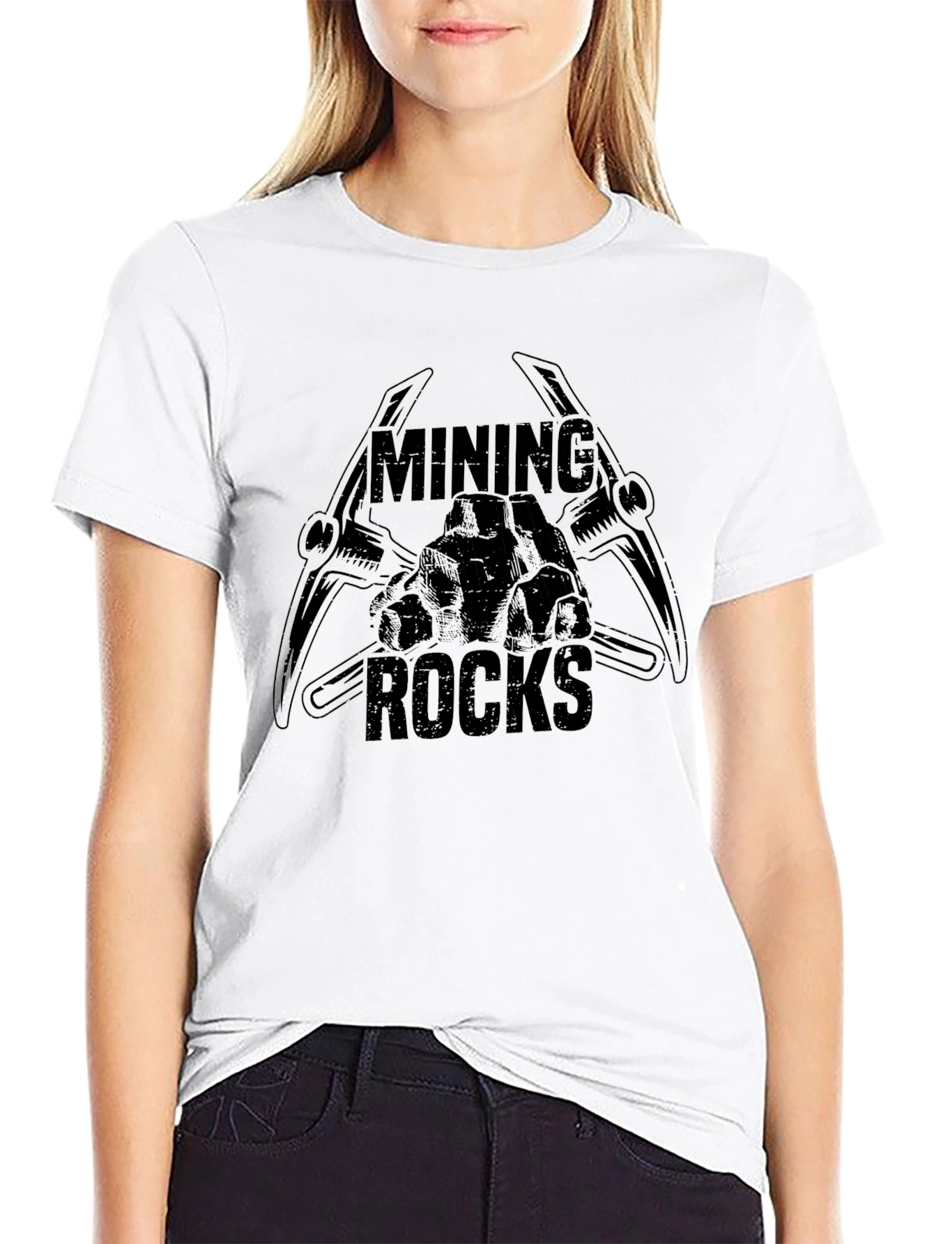 Mining Rocks Graphic Tee - Black Cotton T-Shirt