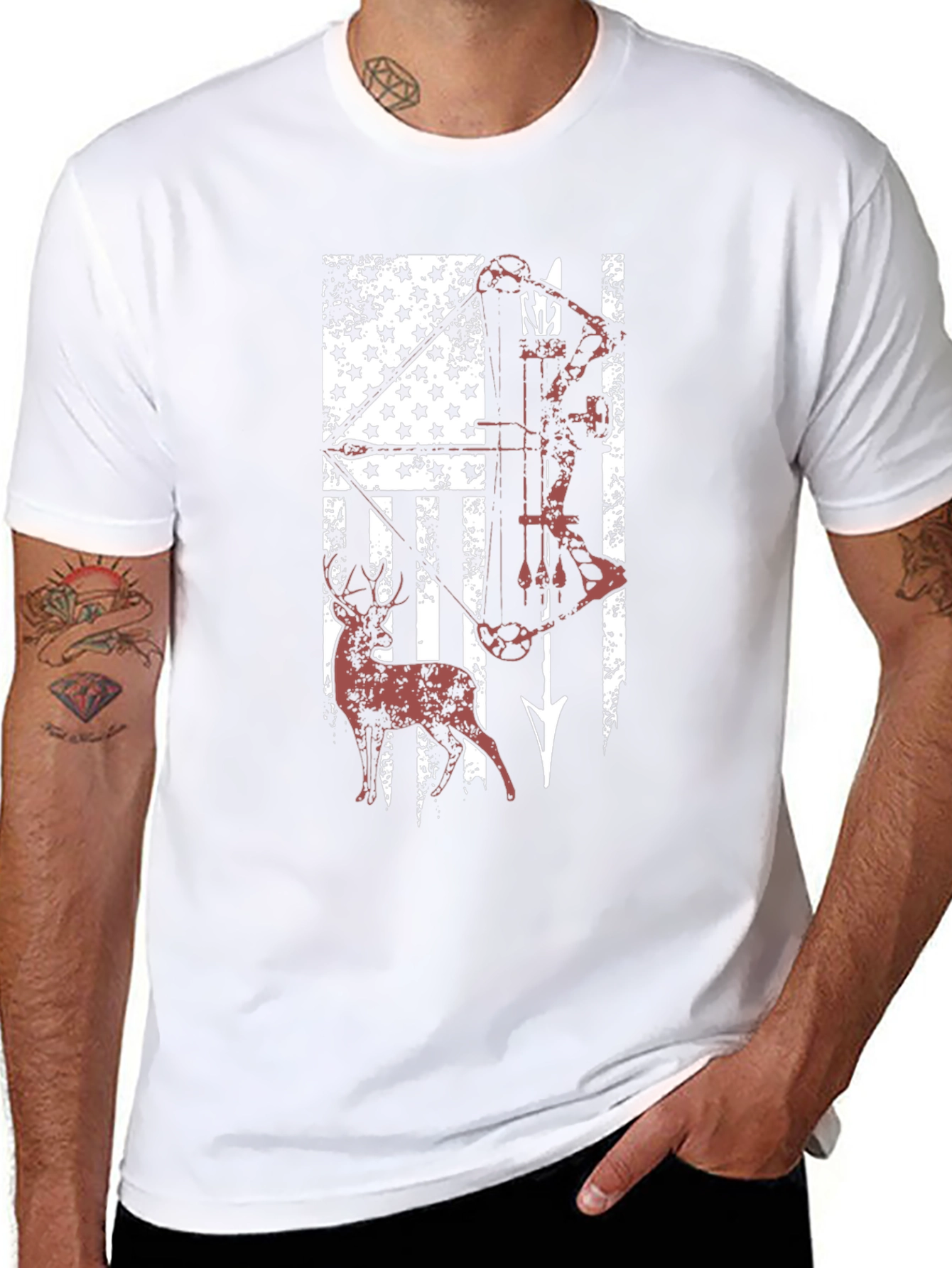 American Flag Deer Hunting Bow T-Shirt