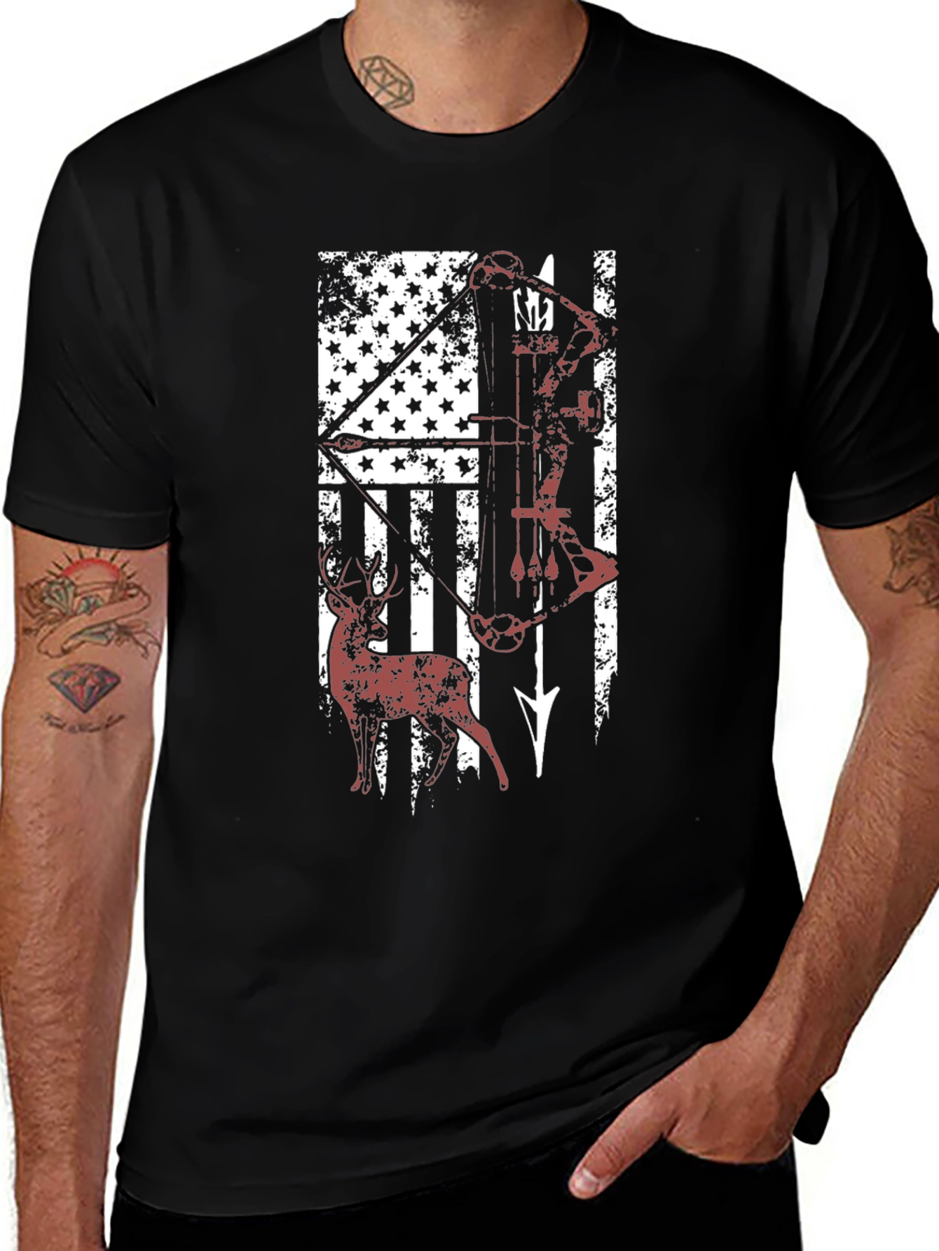 American Flag Deer Hunting Bow T-Shirt