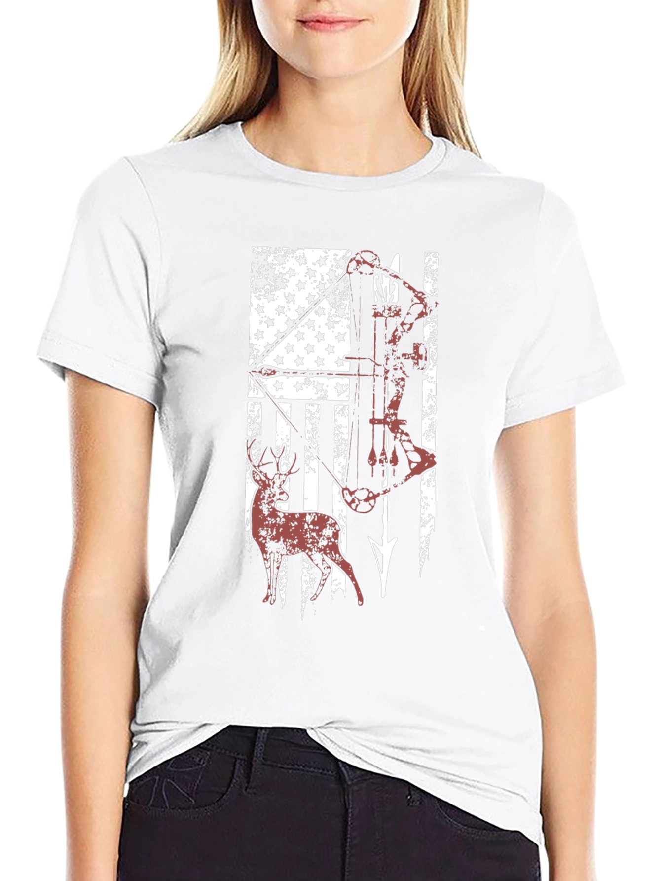 American Flag Deer Hunting Bow T-Shirt