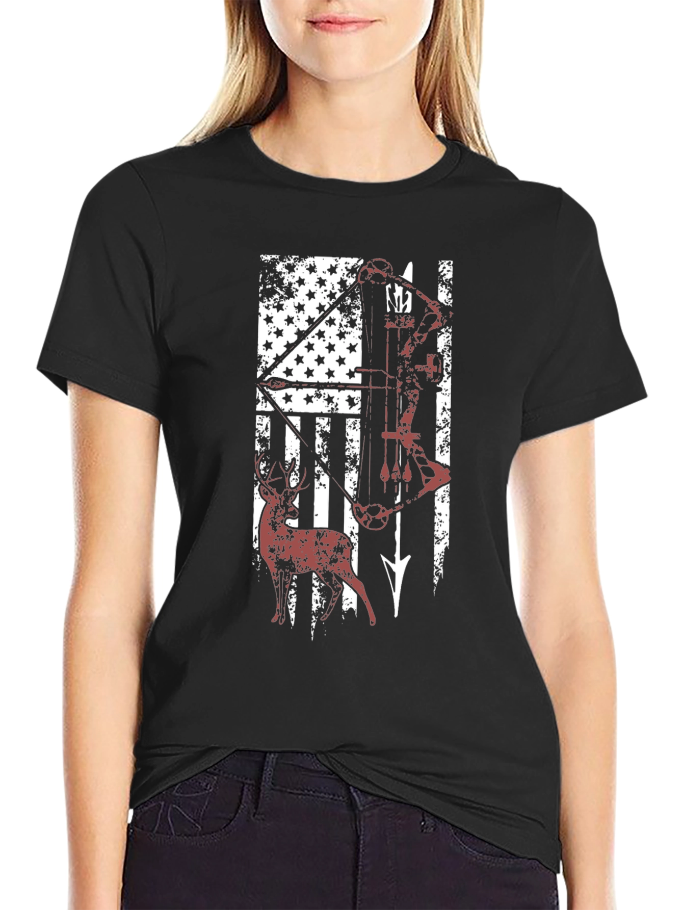 American Flag Deer Hunting Bow T-Shirt