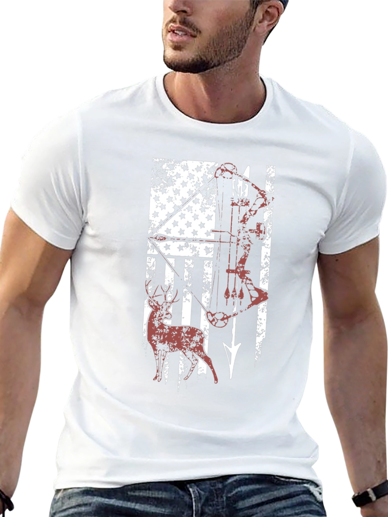 American Flag Deer Hunting Bow T-Shirt