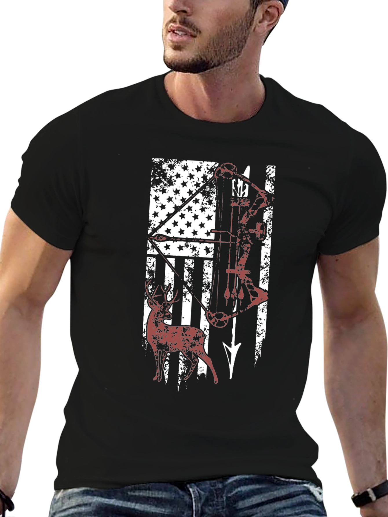 American Flag Deer Hunting Bow T-Shirt