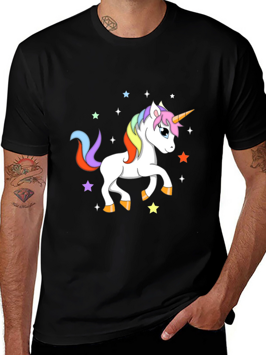 Unicorn Star Graphic Tee - Black Casual T-Shirt