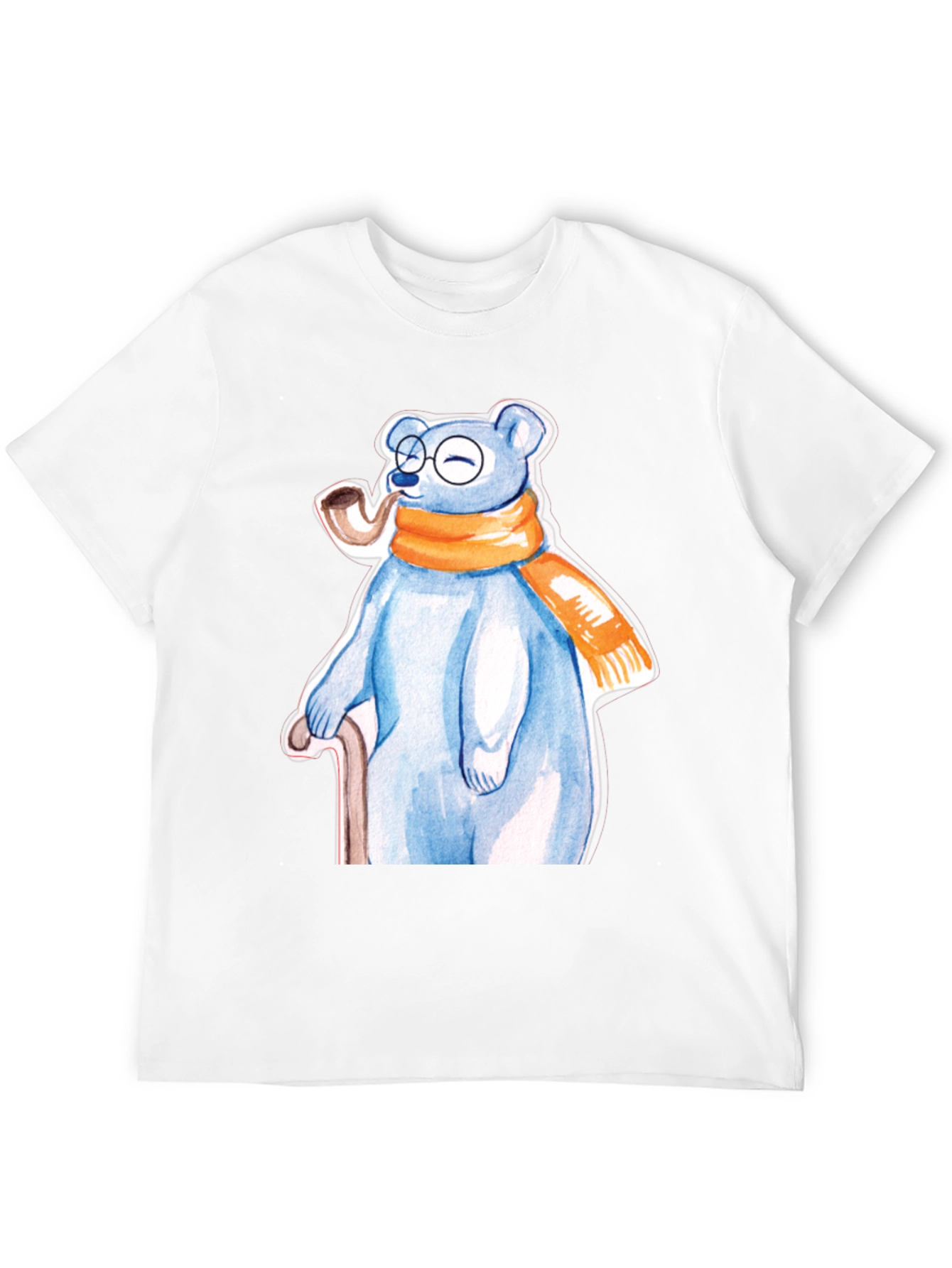 Bear with Pipe Graphic Tee - Unique T-Shirt