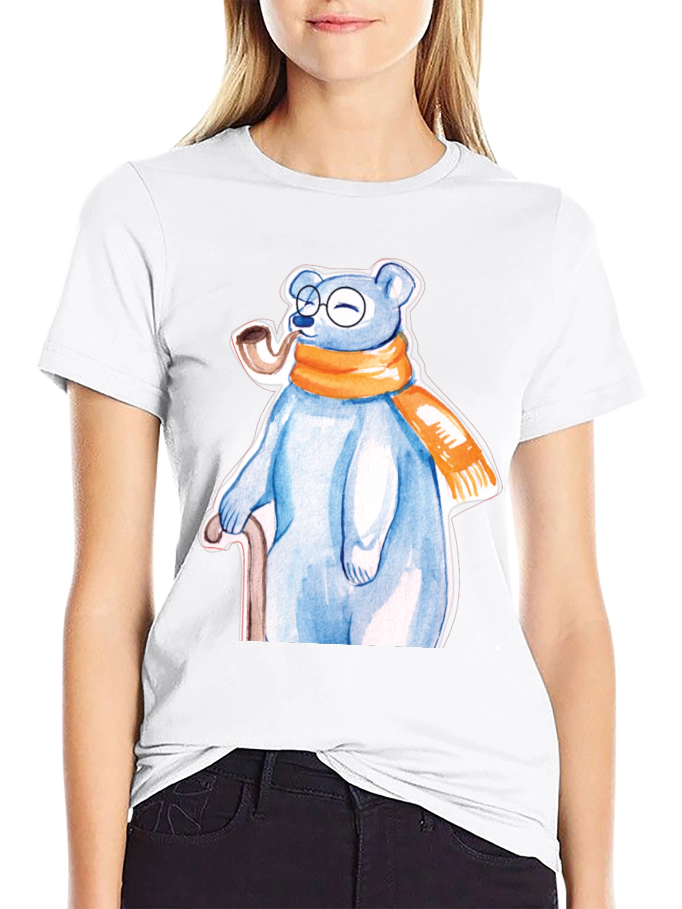Bear with Pipe Graphic Tee - Unique T-Shirt