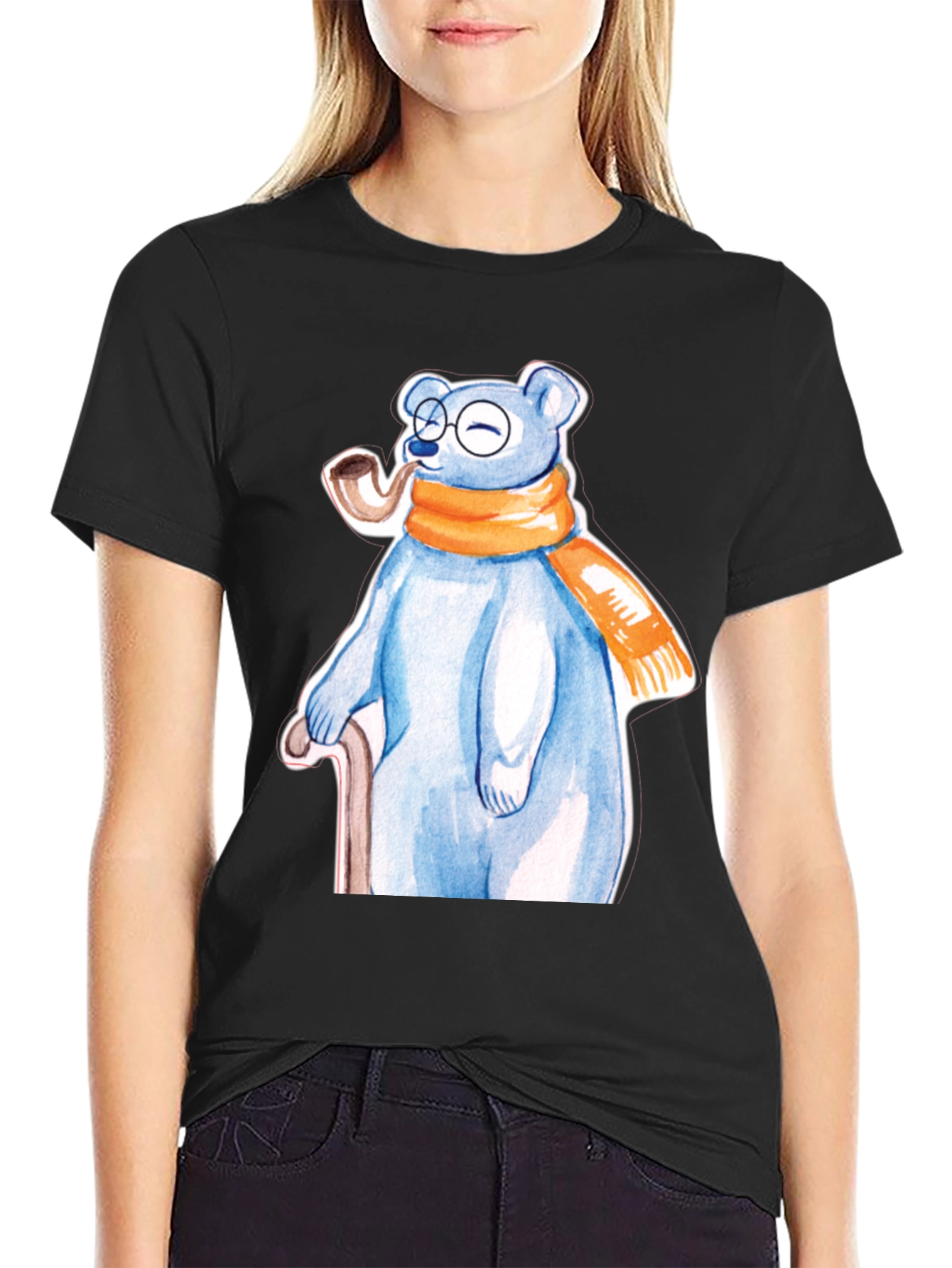 Bear with Pipe Graphic Tee - Unique T-Shirt