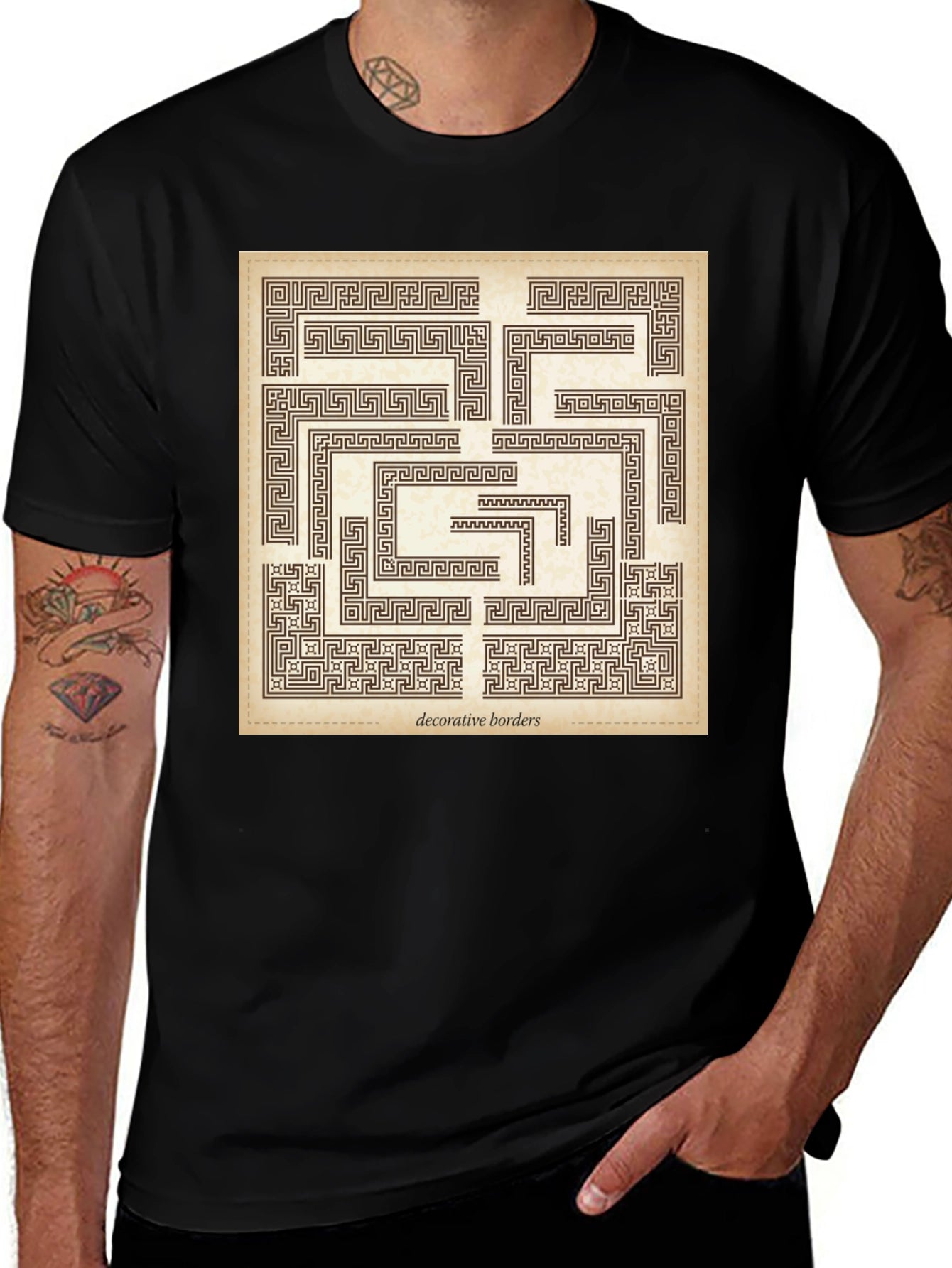 Maze Graphic Print Black Crew Neck Tee