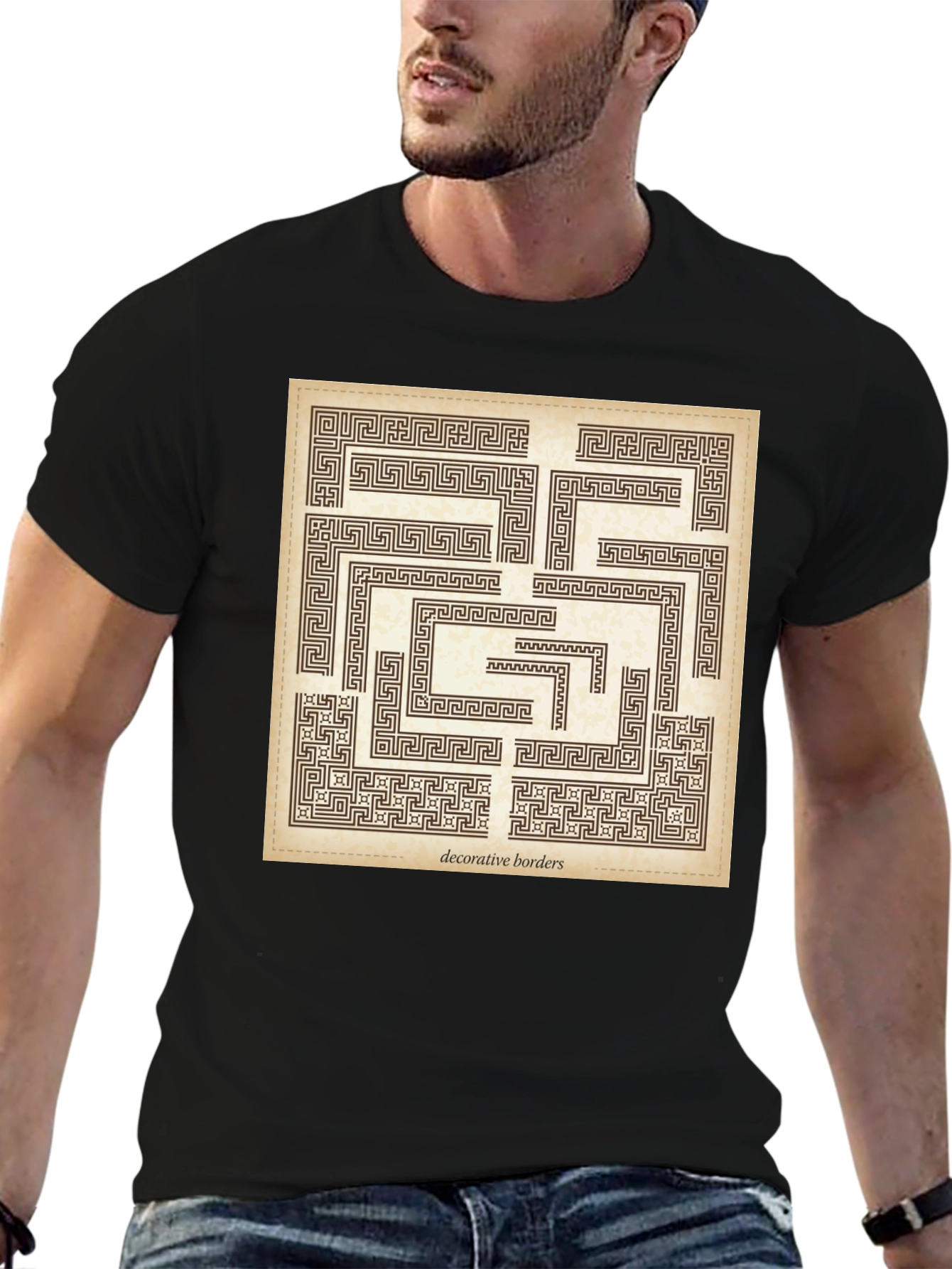 Maze Graphic Print Black Crew Neck Tee